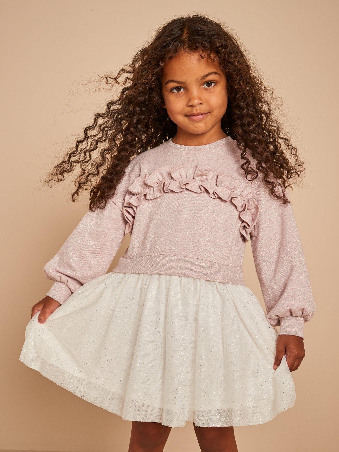 Image 1 of 6 of Mini V by Very Girls Frill Sweat Dress - Multi