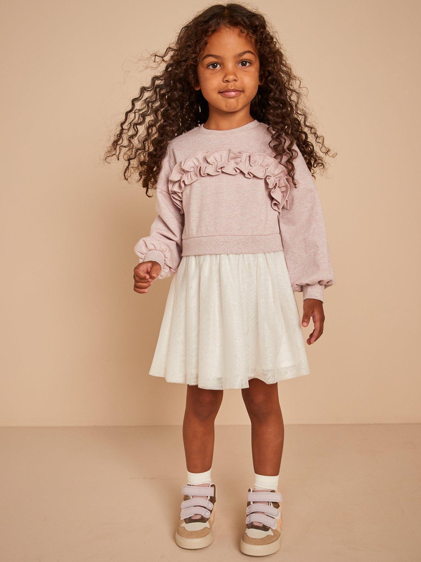 Image 3 of 6 of Mini V by Very Girls Frill Sweat Dress - Multi