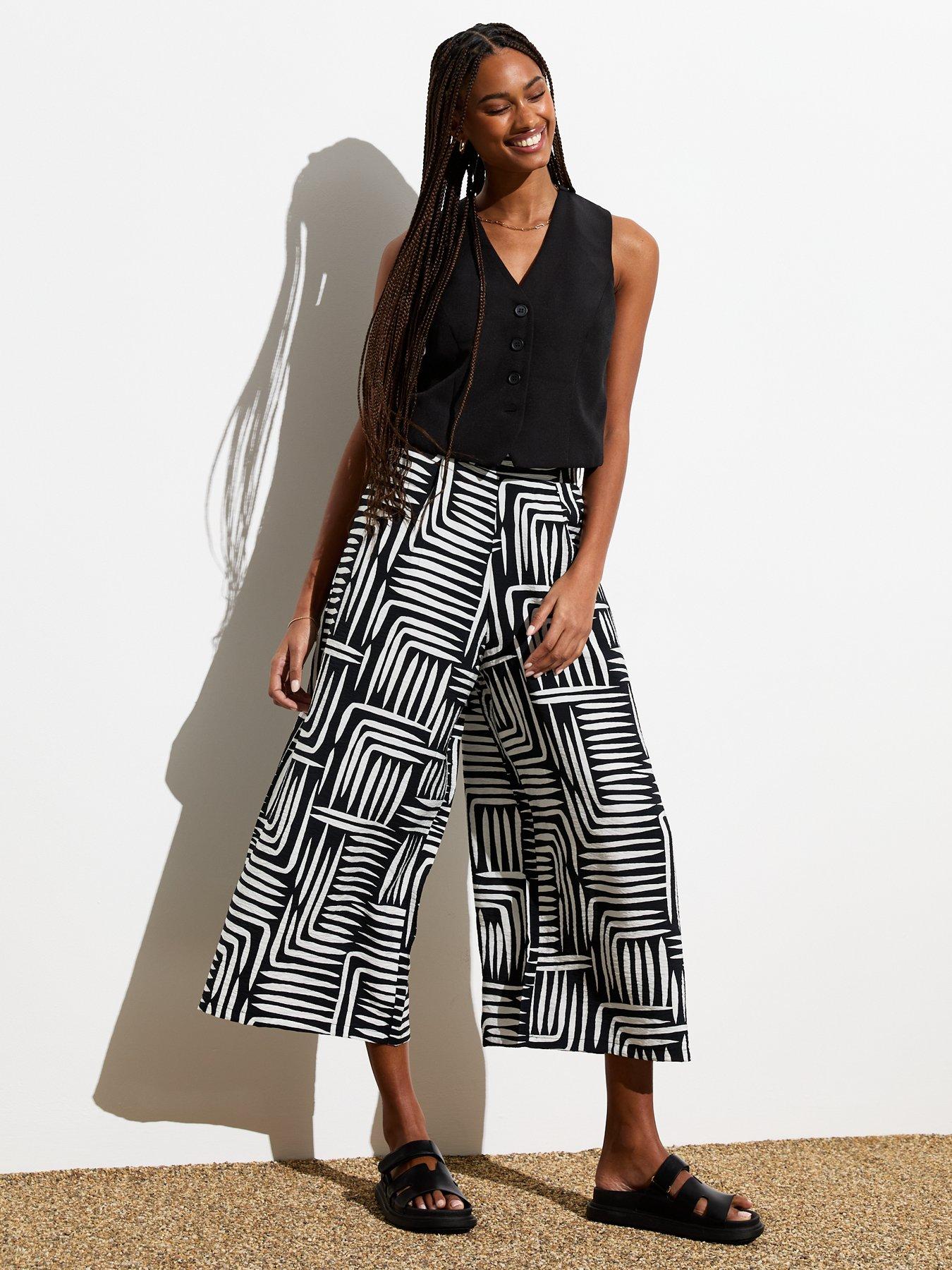 New Look Black Abstract Print Wide Leg Trousers littlewoods