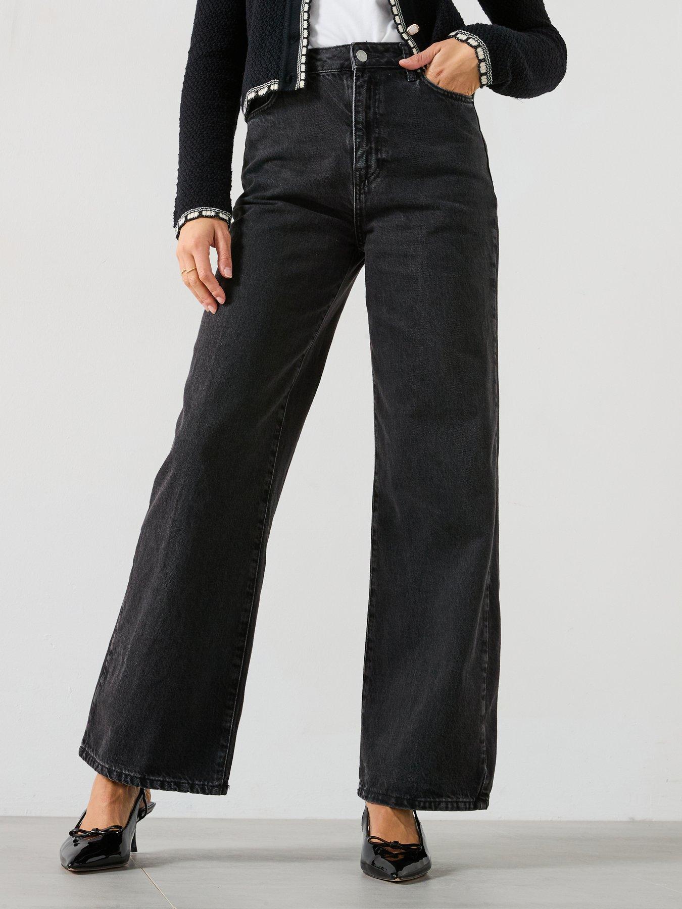 undefined Washed Black Adalae High-waist Wide Leg Jeans
