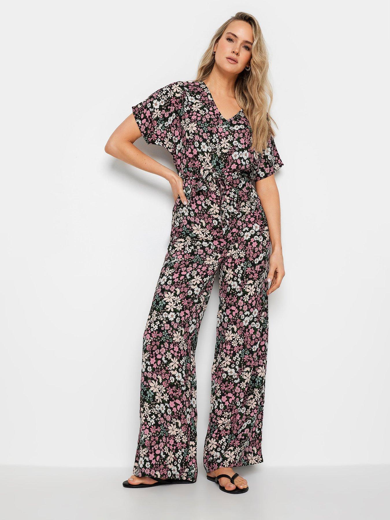 Long Tall Sally Tall Floral Tie Waisted Jumpsuit Pink Littlewoods