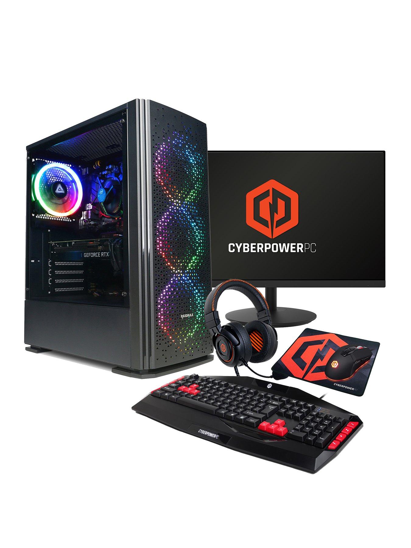 front image of cyberpower-pc-blaze-gaming-pc-bundle-amd-ryzen-5-5500-rtx-4060-16gb-ram-1tb-ssd-with-238in-monitor-headset-keyboard-mouse-amp-pad
