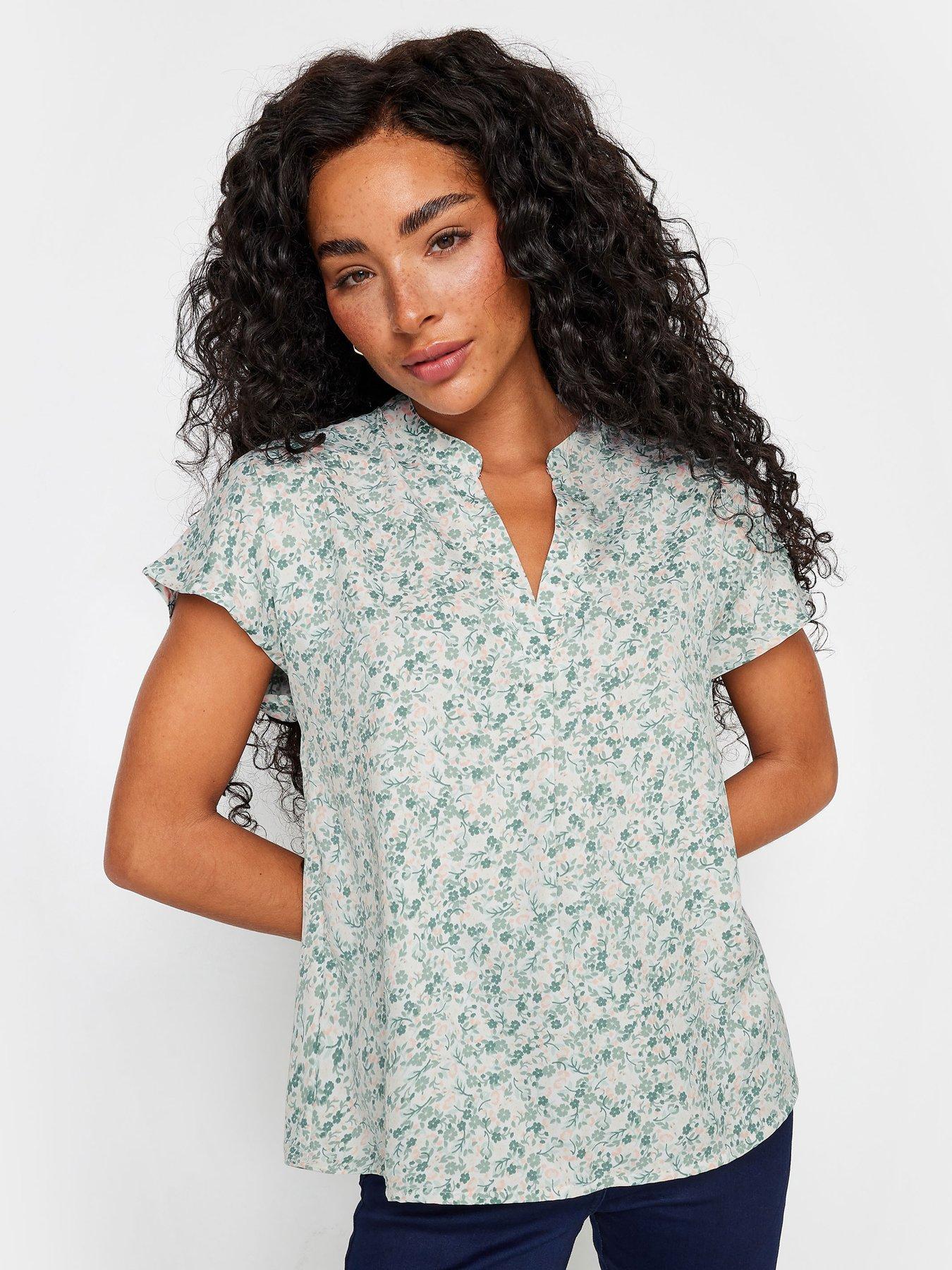 undefined Ivory Ditsy Floral Short Sleeve Blouse - Cream