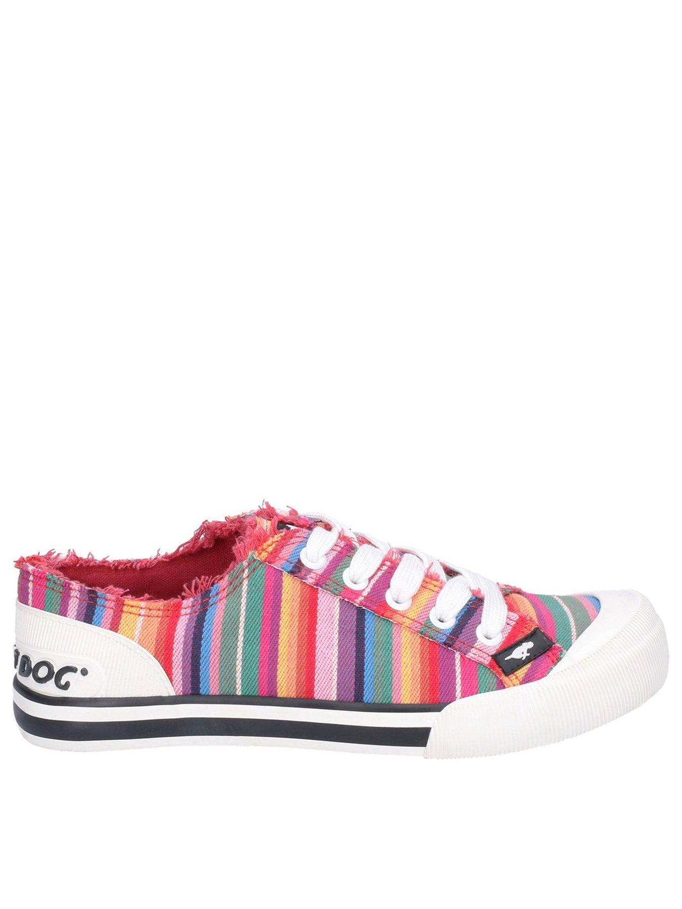 Image 1 of 4 of Rocket Dog Jazzin Eden Rainbow Stripe Plimsolls - Red Multi