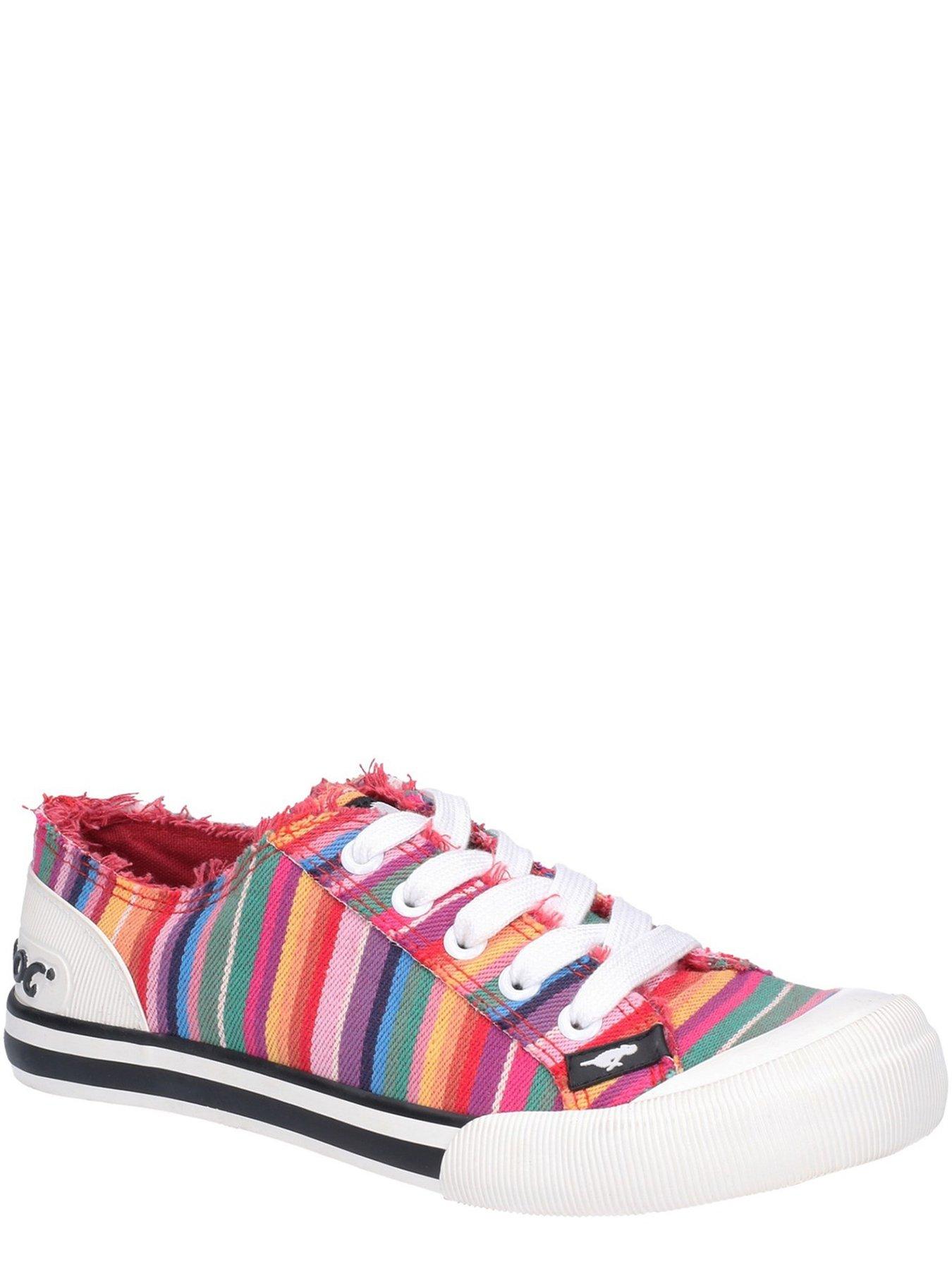 Image 2 of 4 of Rocket Dog Jazzin Eden Rainbow Stripe Plimsolls - Red Multi
