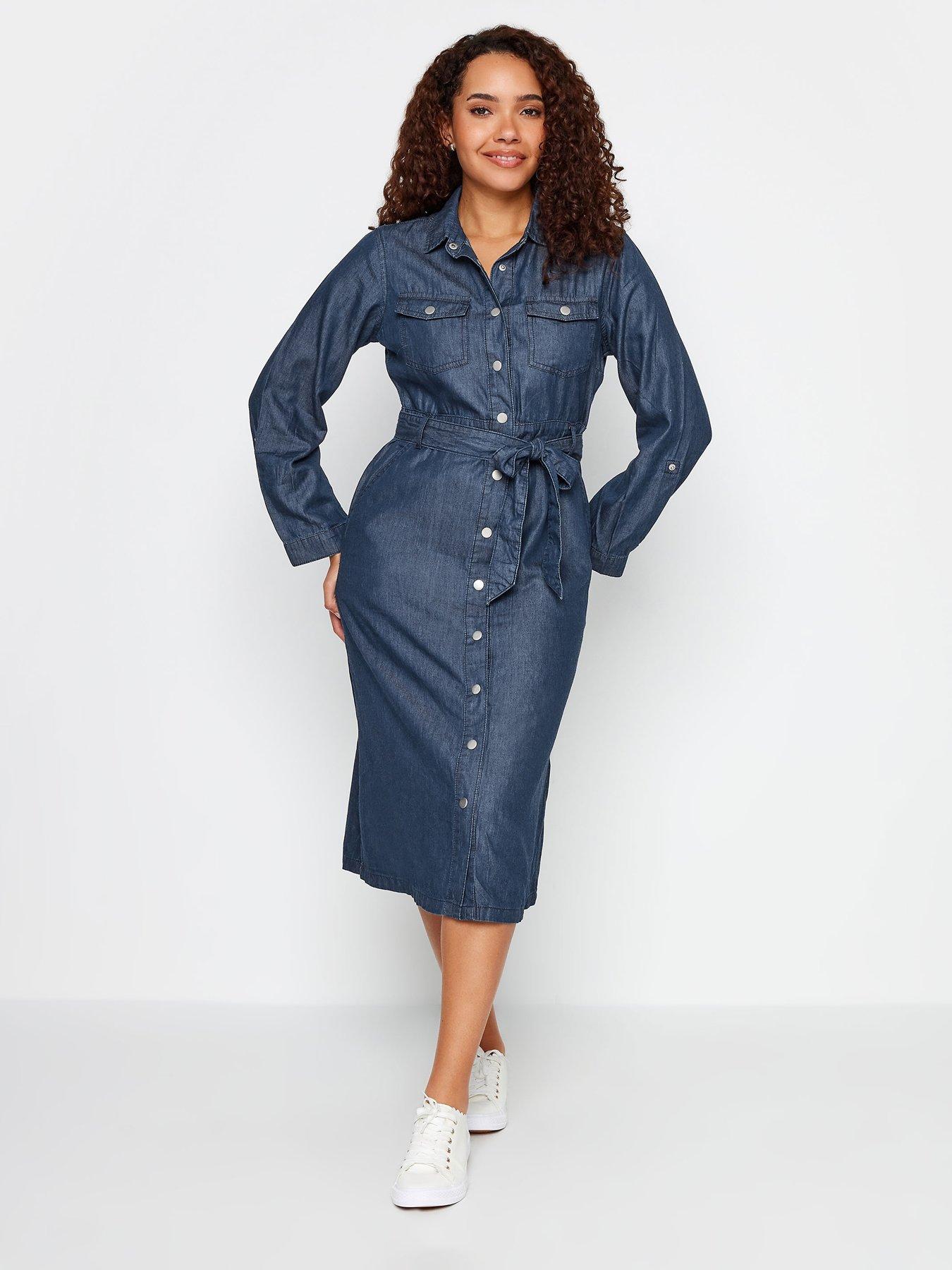 M&Co Shirt Knee Length Denim Dress Blue Littlewoods