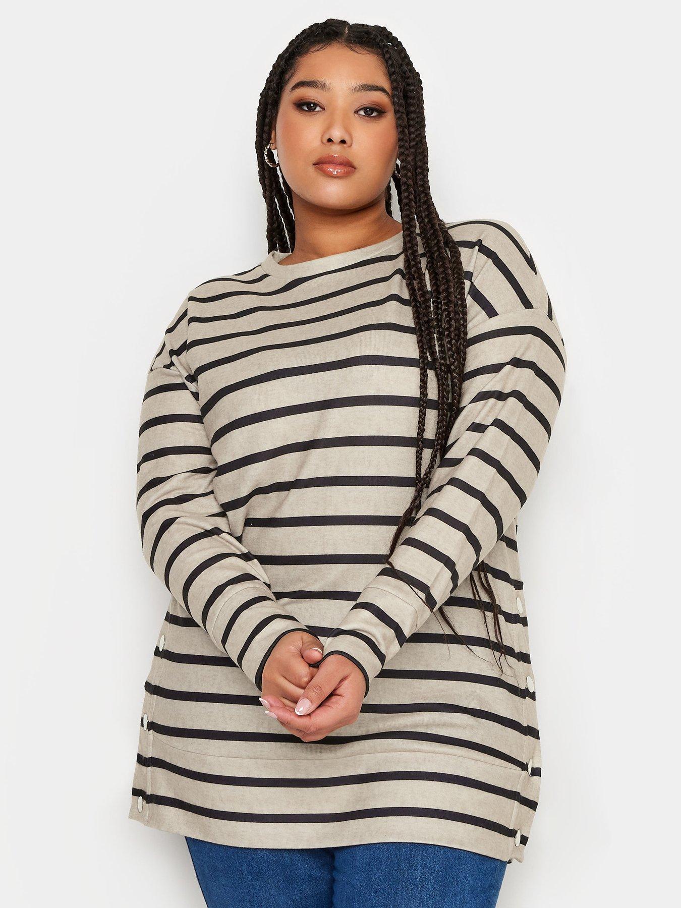 Yours Curve Striped Side Popper Detail Top - Natural | littlewoods.com