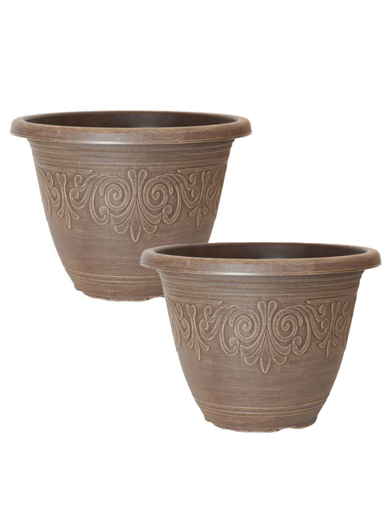 undefined Pair of Round Laurel Planters - Brushed Butterscotch (13")