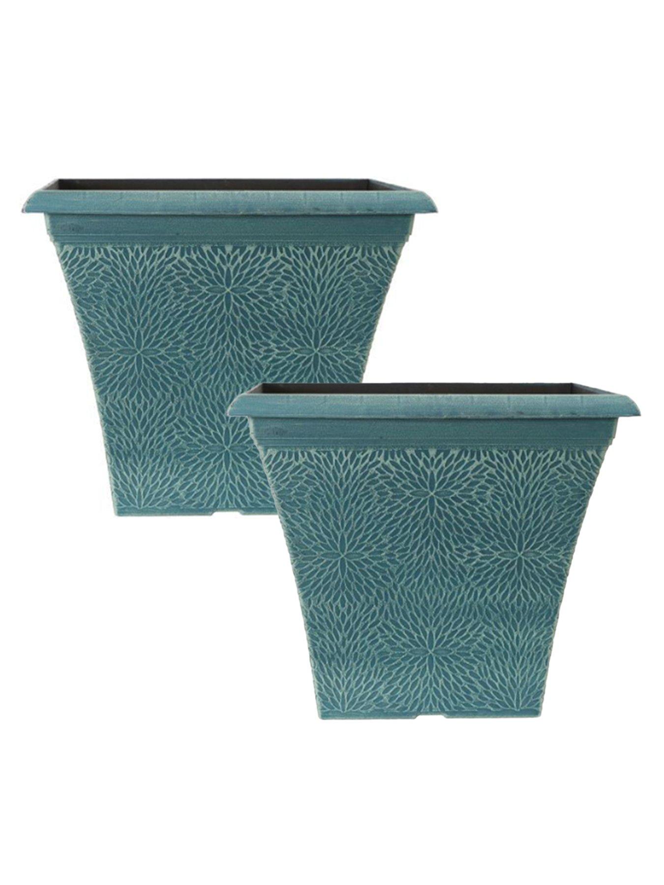 You Garden Pair of Square April Planters - Indigo Green (14.5")