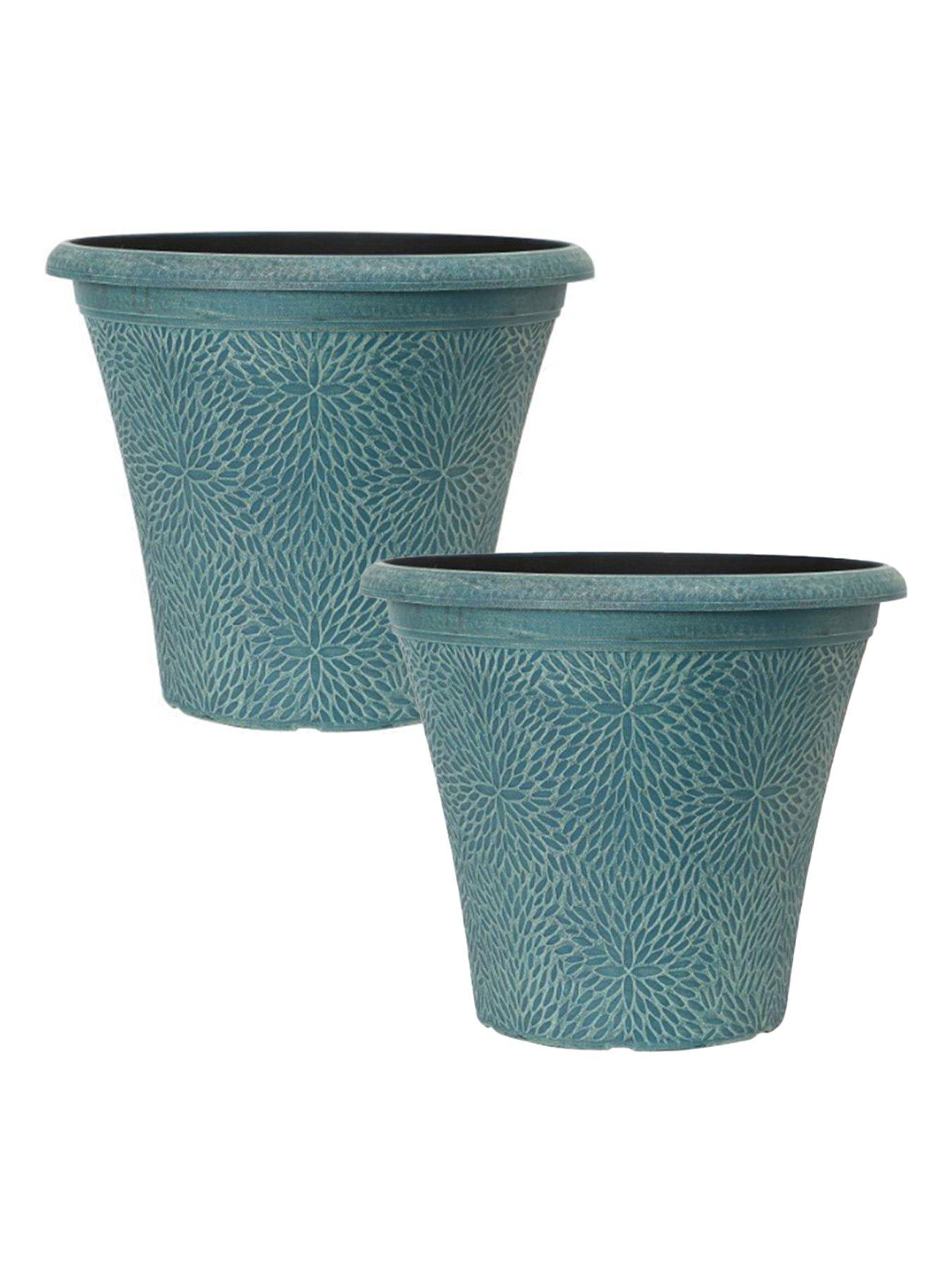 undefined Pair of Round April Planters - Indigo Green (14.5")