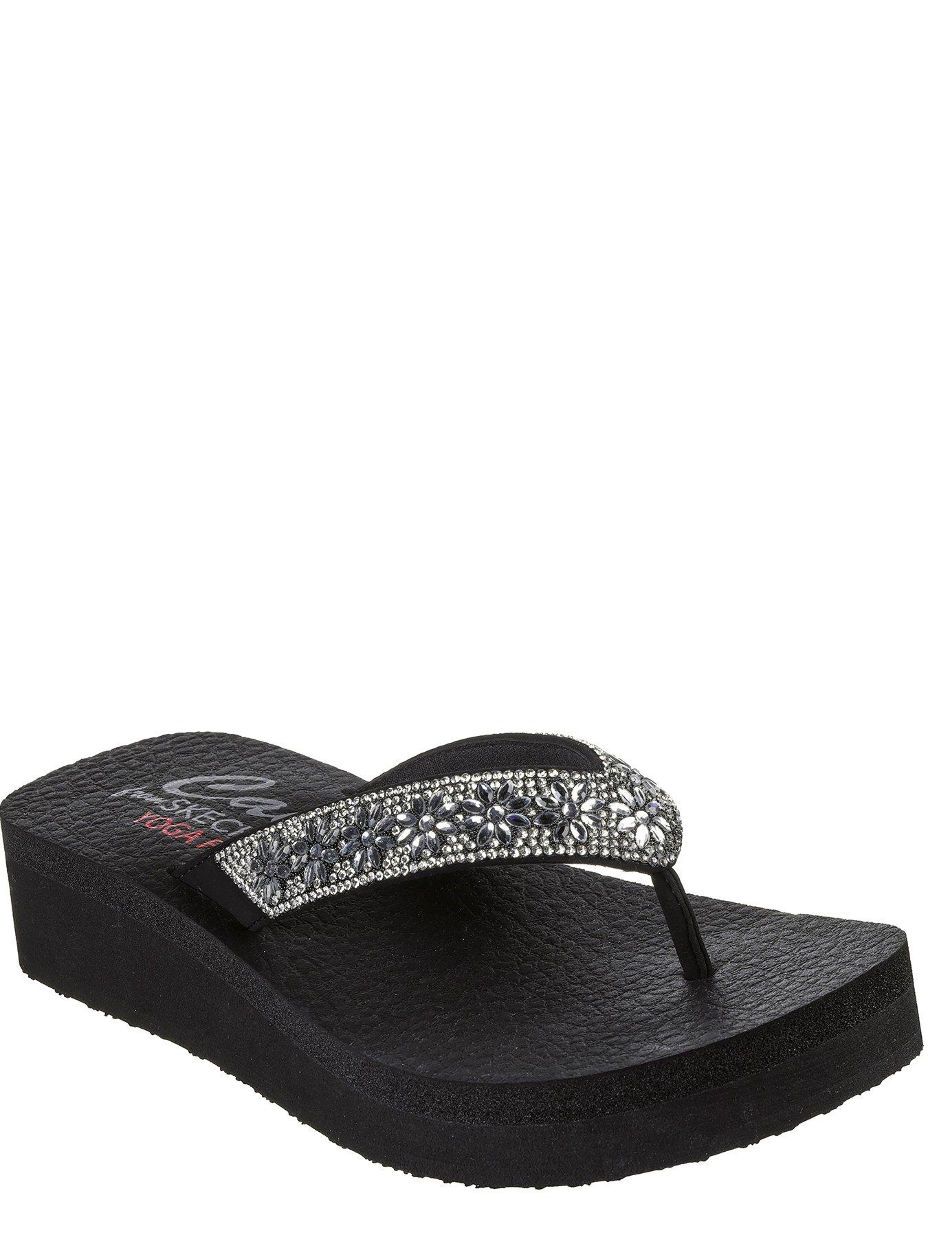 Skechers Vinyasa Wild Daisies Floral Gem Thong W Yoga Foam Sandal Black littlewoods