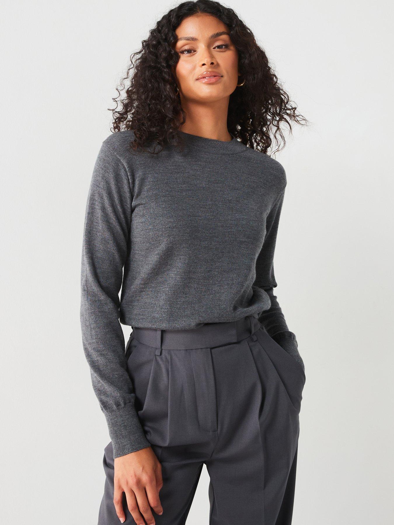 undefined Premium Merino Wool Crew Neck Jumper - Grey