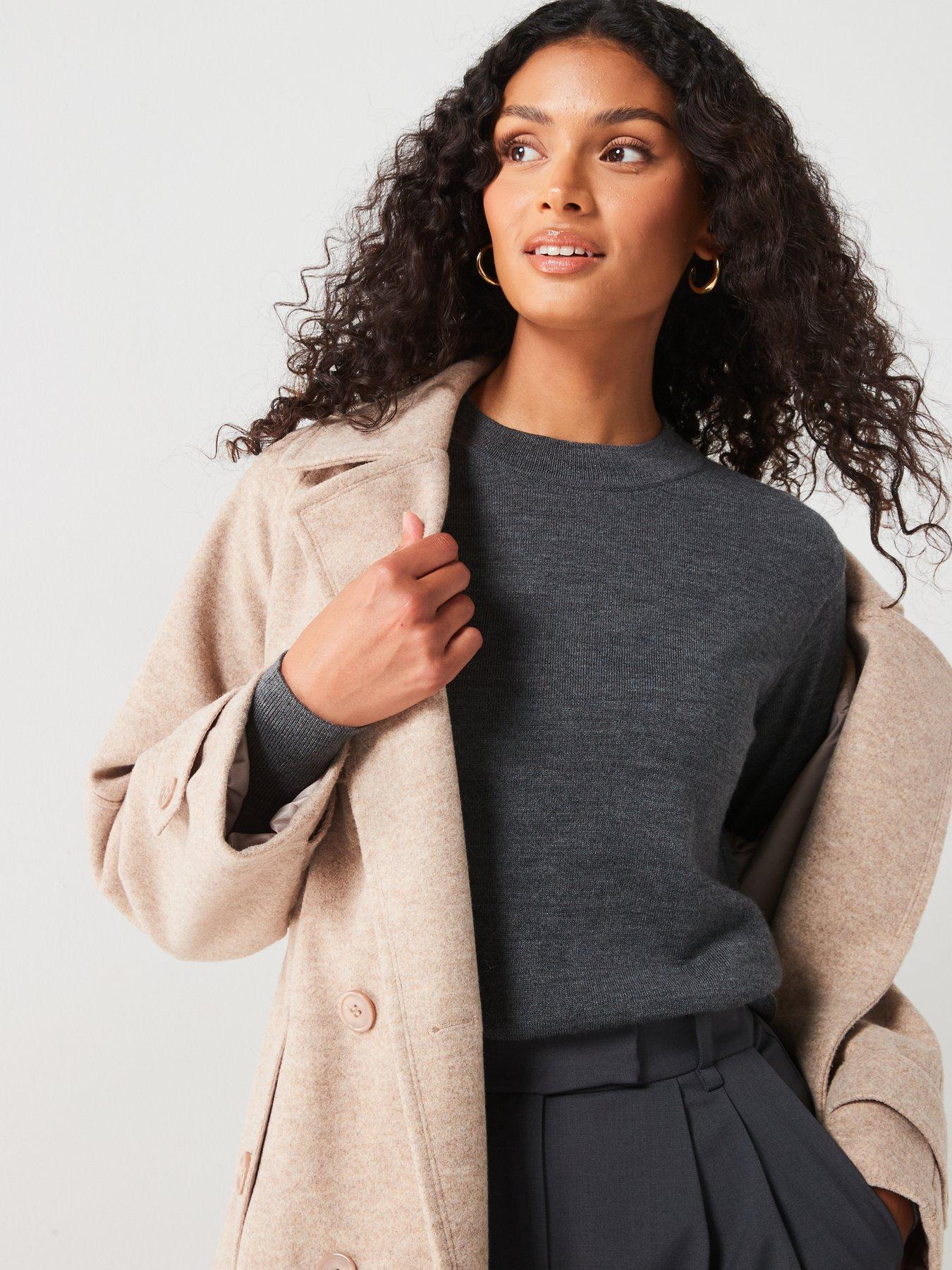  image of v-by-very-premium-merino-wool-crew-neck-jumper-grey