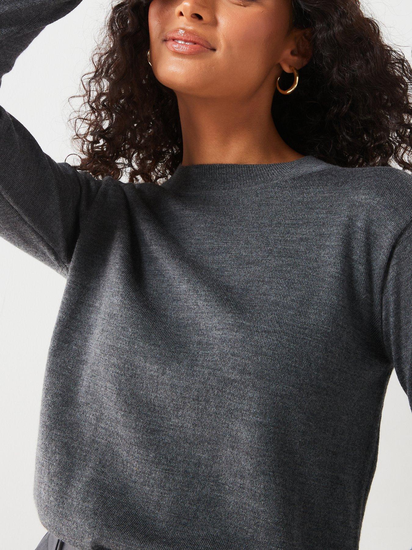  image of v-by-very-premium-merino-wool-crew-neck-jumper-grey