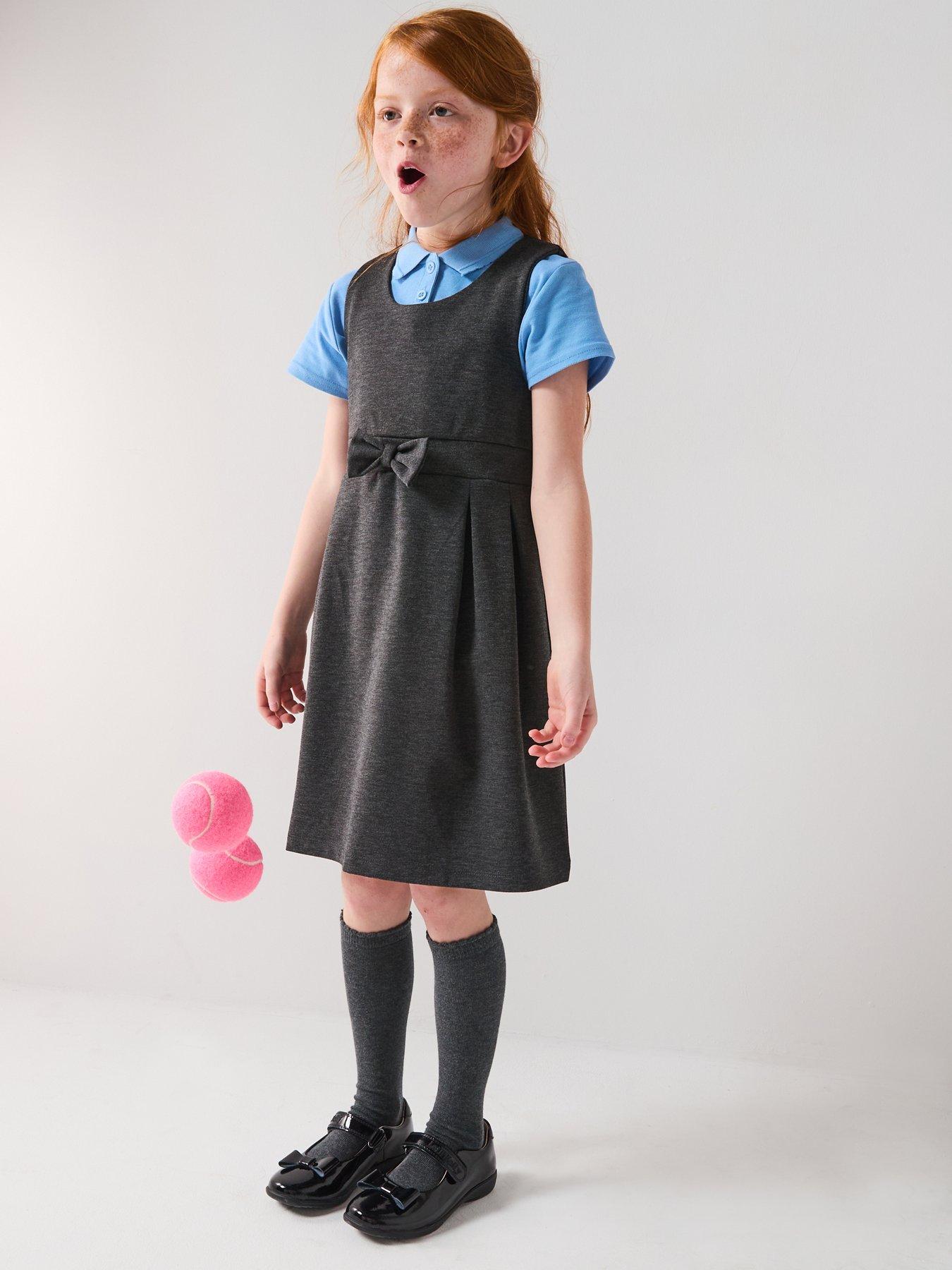 undefined Girls Jersey Pleated Pinafore - Grey