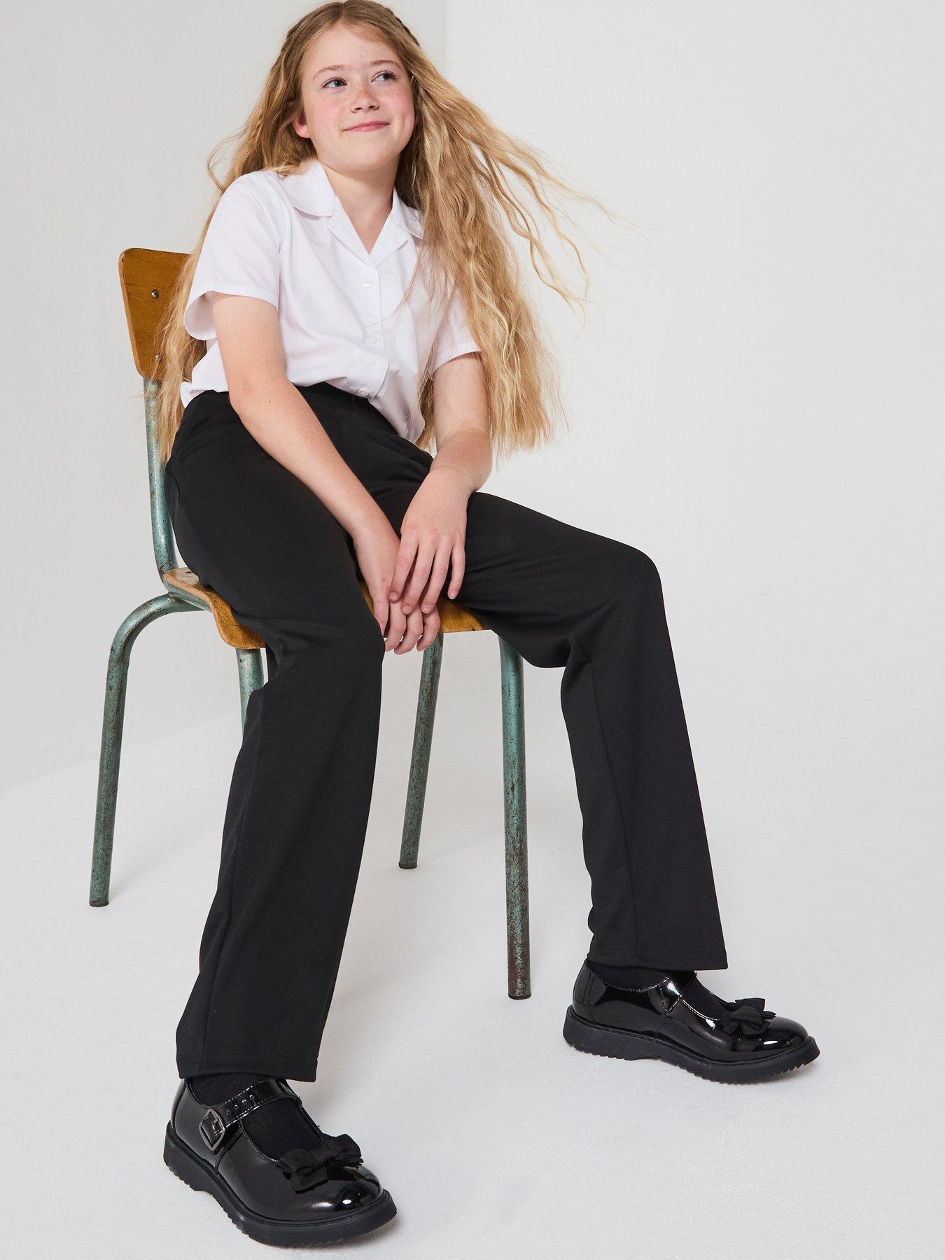 undefined Girls 2 Pack Jersey School Trousers - Black