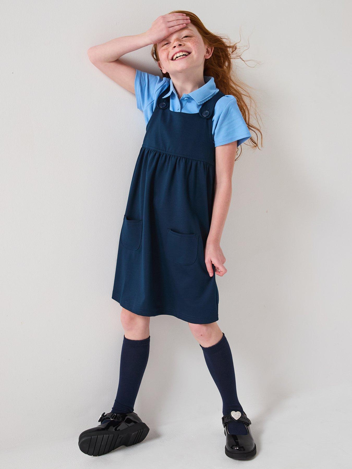 The Very Collection Girls 2 Pack Jersey School Pinafore Dress - Navy