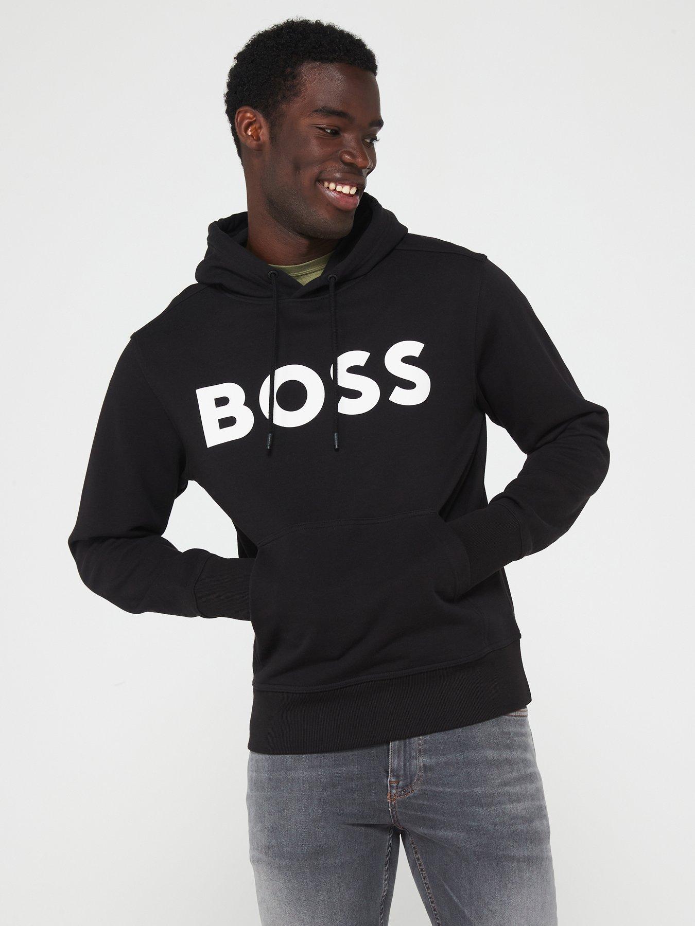 front image of boss-webasic-logo-overhead-hoodie-black