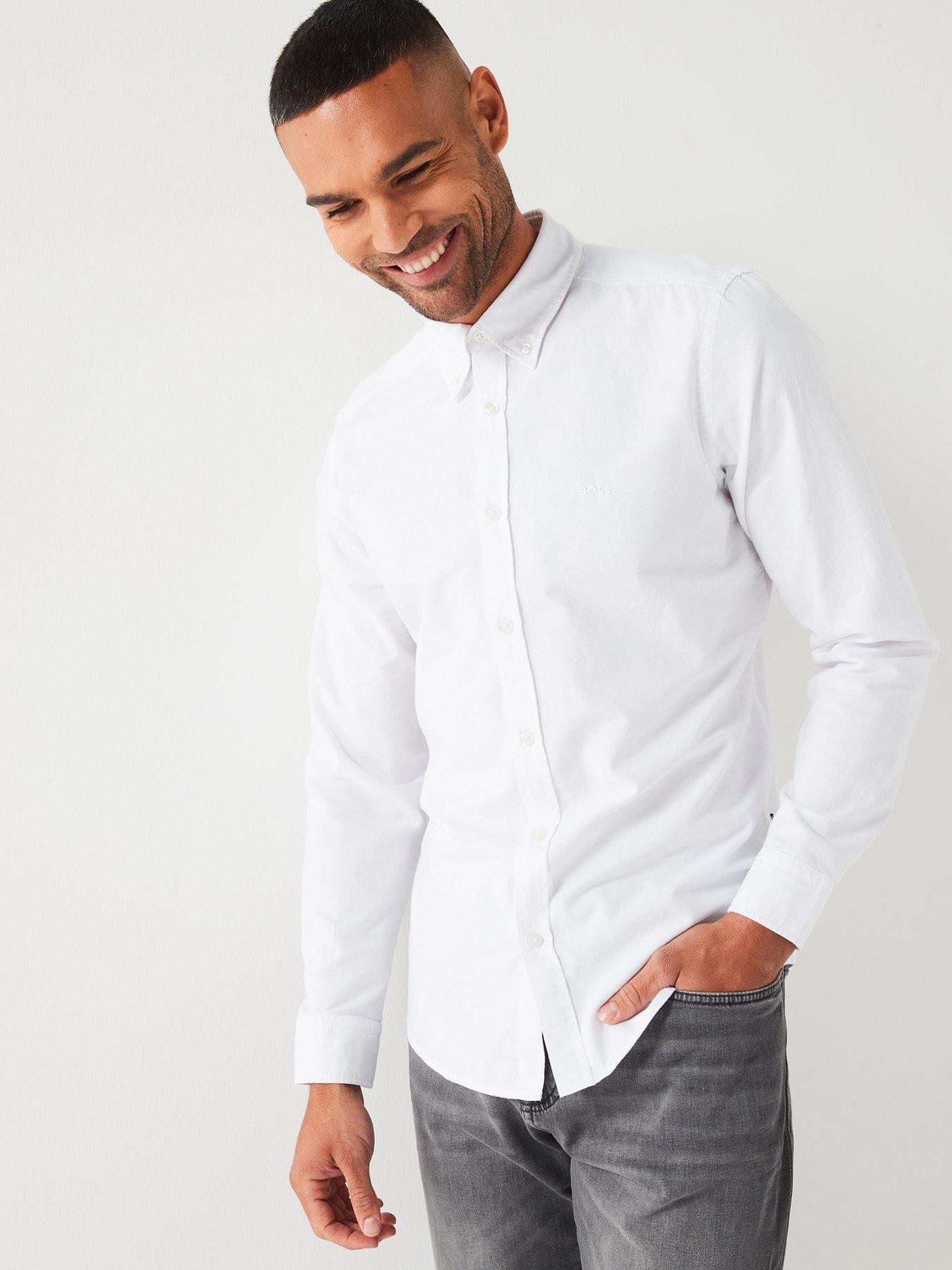 Image 1 of 4 of BOSS Mens Regular Fit Rickert Button-Down Logo Shirt - White