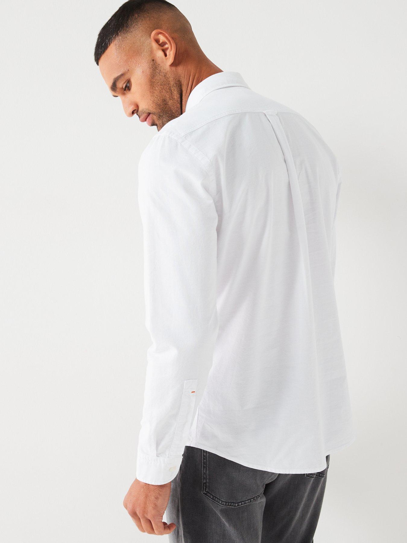 Image 2 of 4 of BOSS Mens Regular Fit Rickert Button-Down Logo Shirt - White