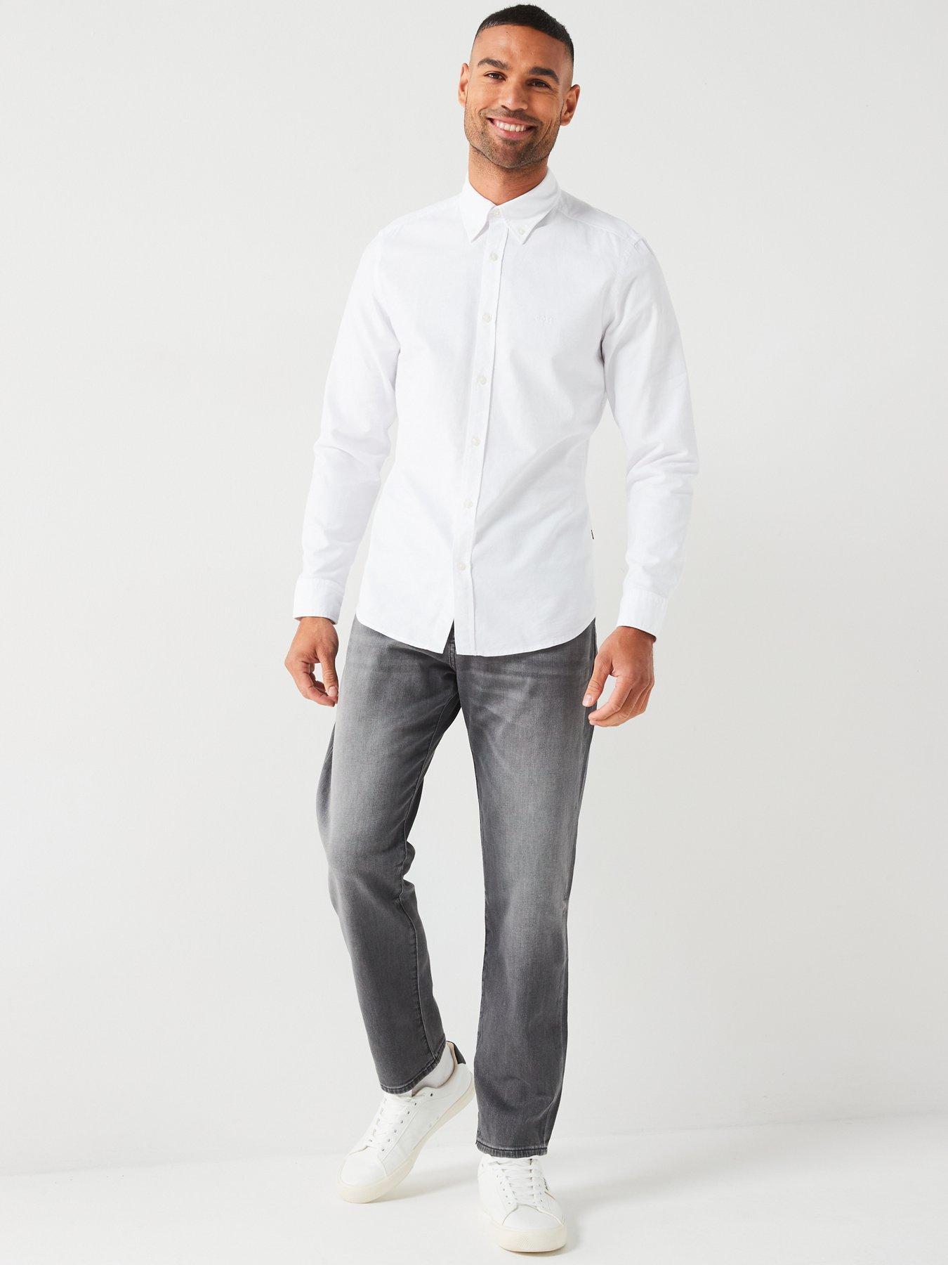 Image 3 of 4 of BOSS Mens Regular Fit Rickert Button-Down Logo Shirt - White