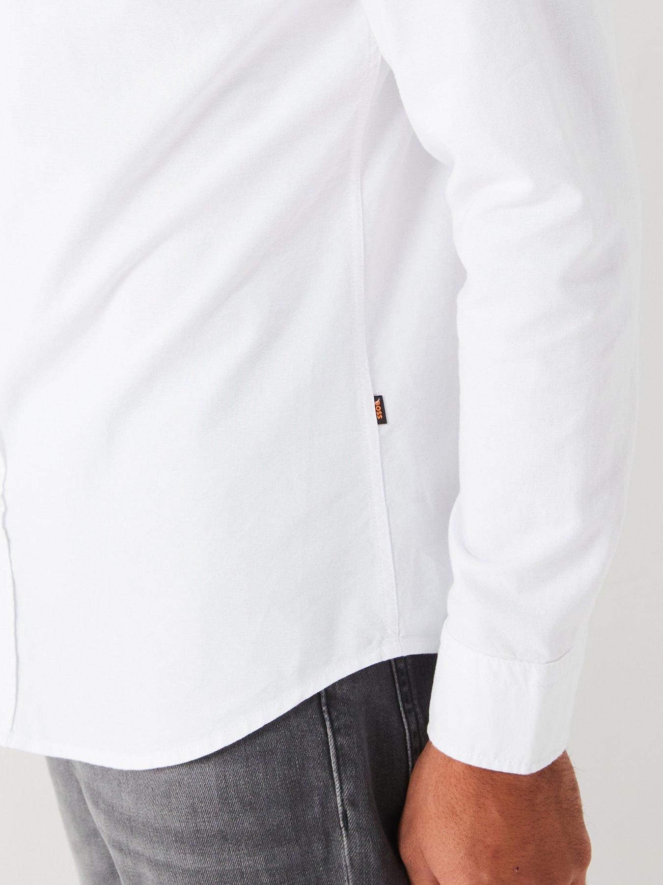 Image 4 of 4 of BOSS Mens Regular Fit Rickert Button-Down Logo Shirt - White