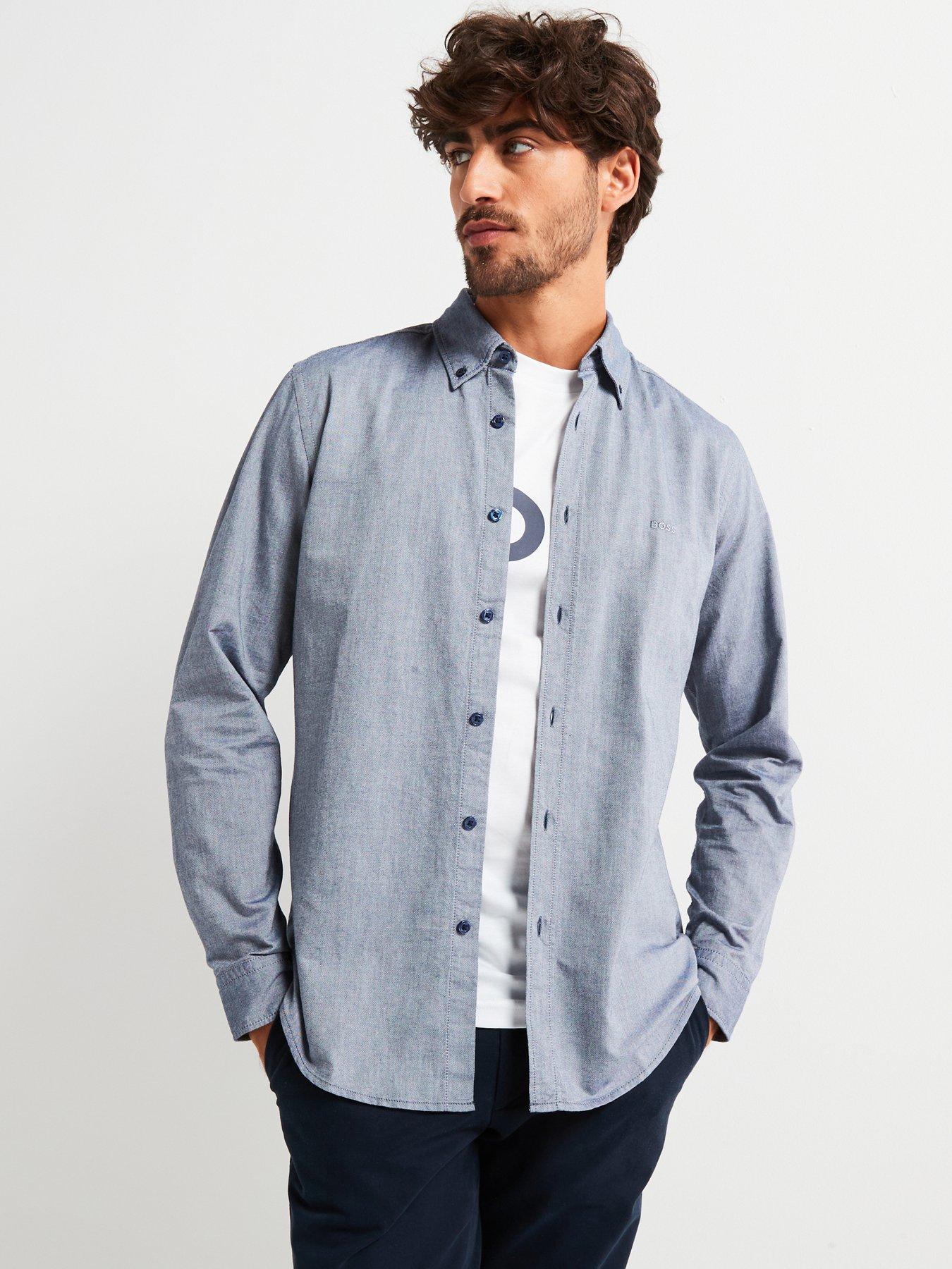 BOSS Rickert Button Down Regular Fit Logo Shirt - Navy