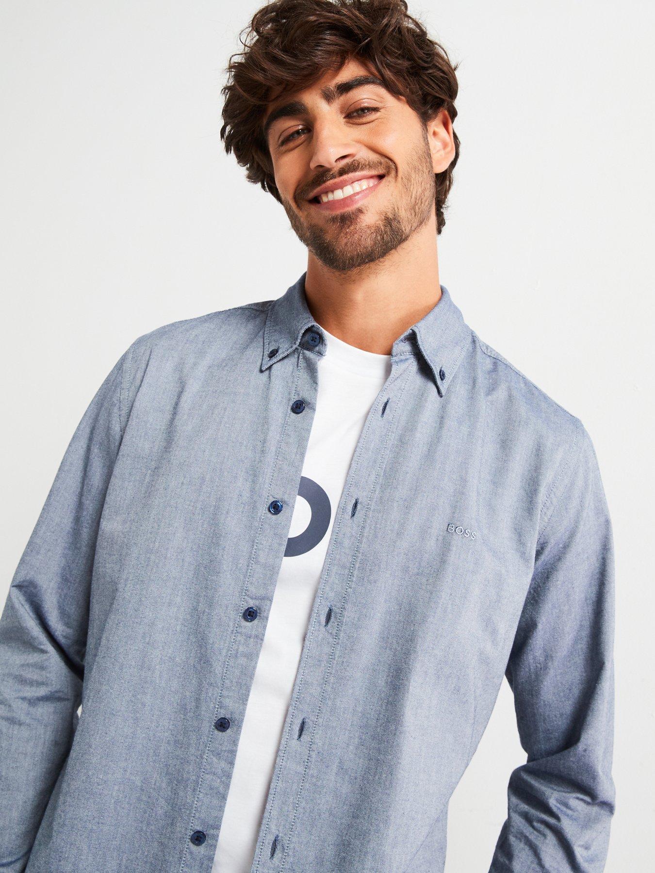  image of boss-rickert-button-down-regular-fit-logo-shirt-navy