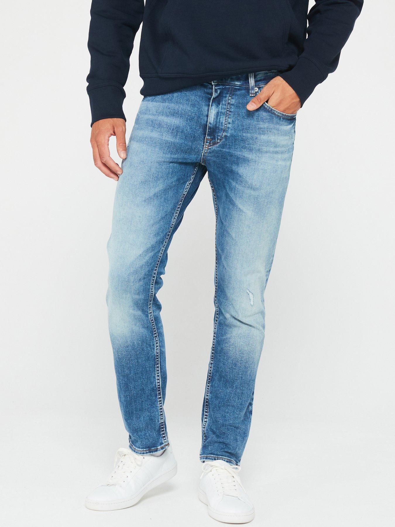BOSS Delaware Slim Fit Soft Motion Rip  &  Repair Jeans - Light Blue