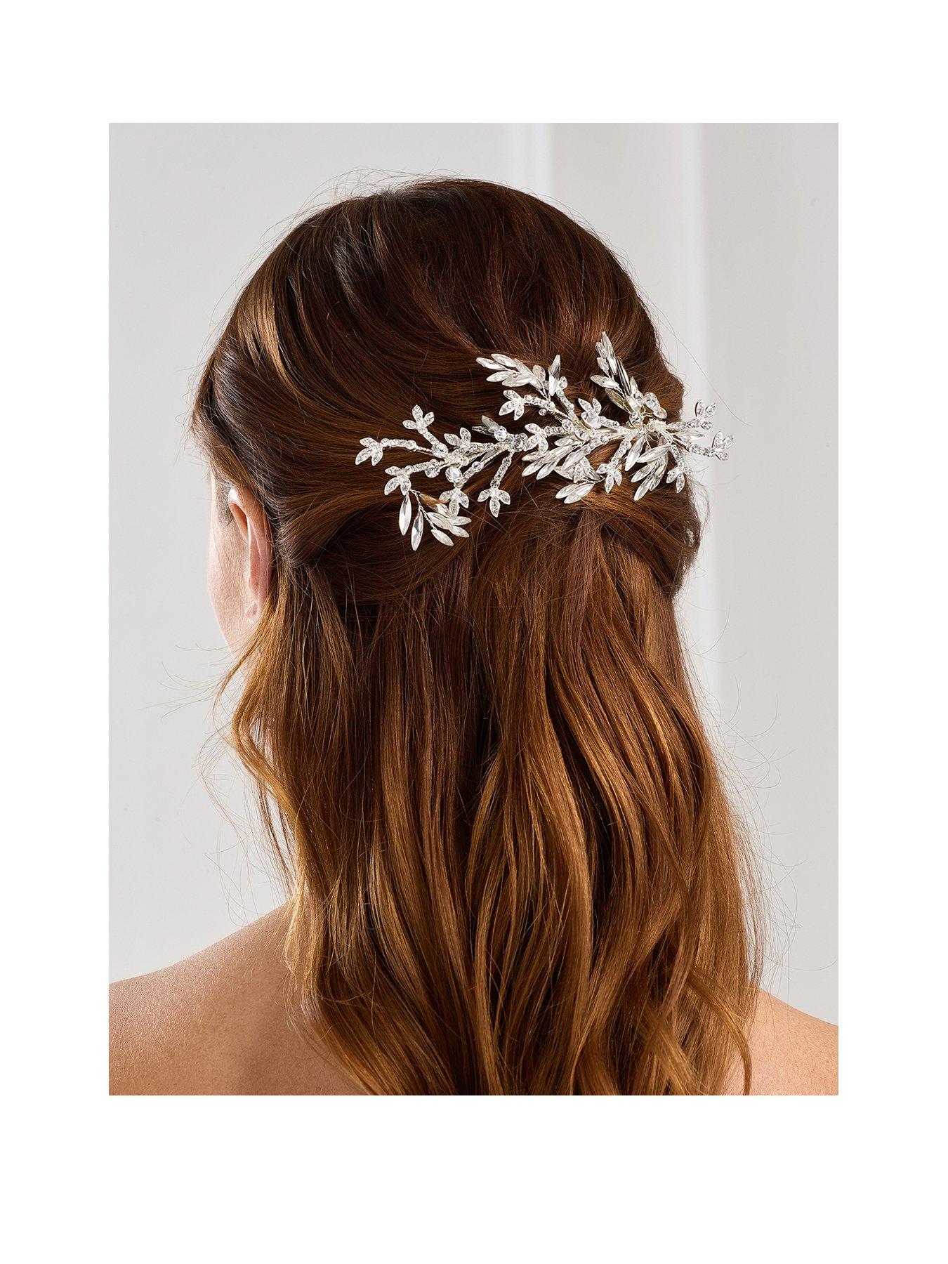 Jon Richard Silver Crystal Leaf Side Tiara