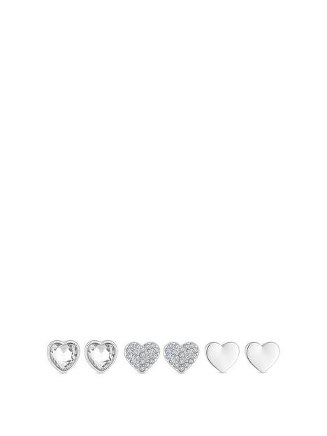 mood-silver-polished-and-crystal-heart-stud-earrings-pack-of-3