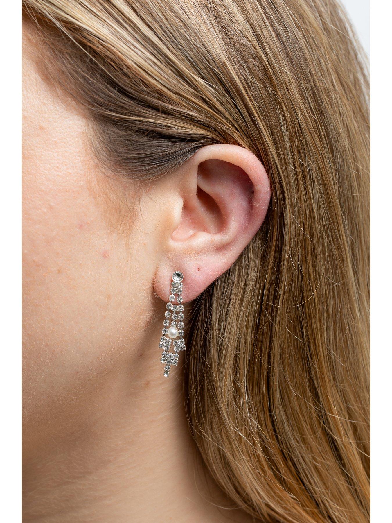  image of jon-richard-silver-plate-pearl-and-crystal-v-drop-earring