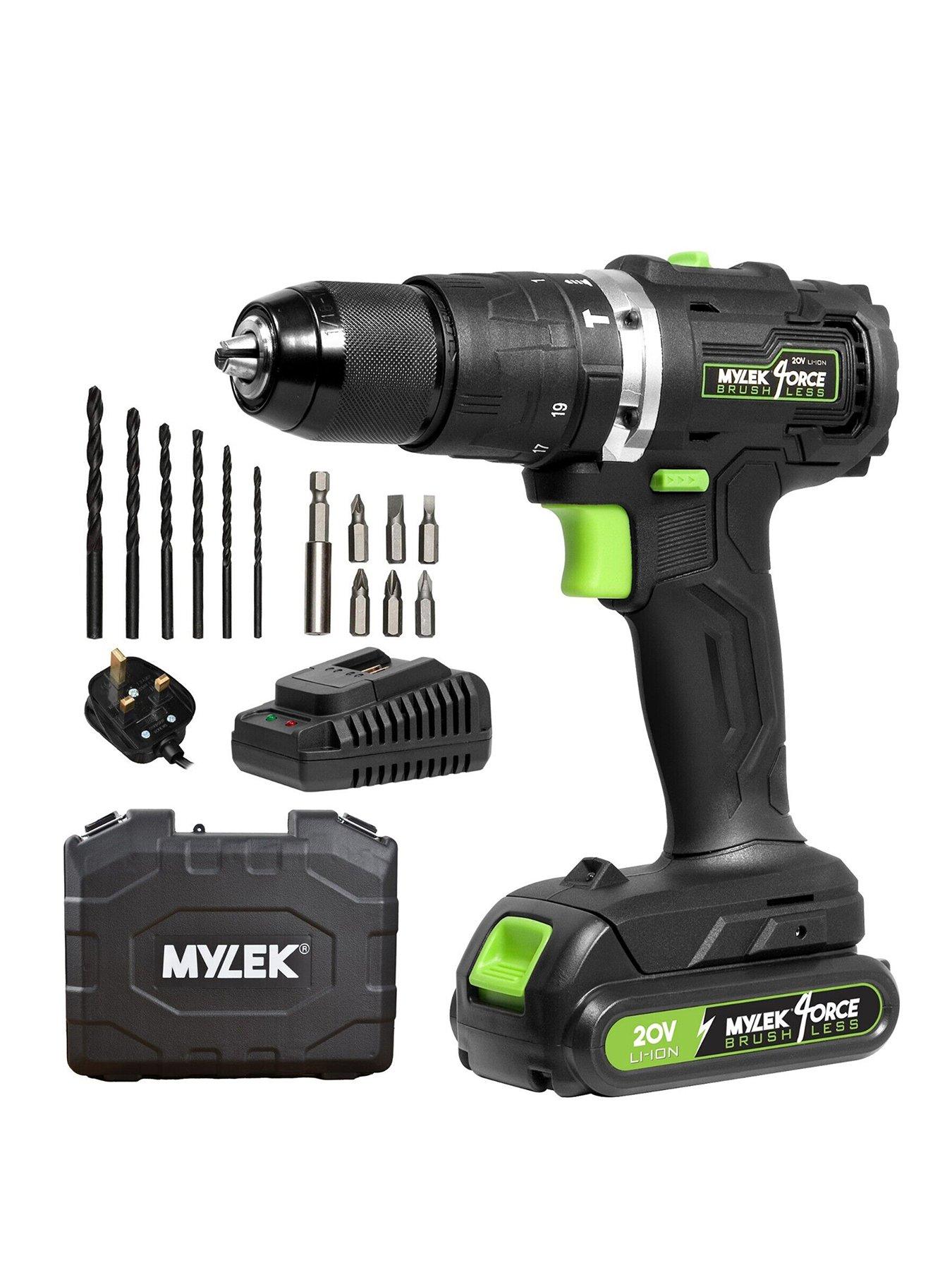 Image 1 of 7 of Mylek Cordless Drill 20V Brushless Driver Impact Hammer Action Combi Set with 2.0Ah Battery and Fast Charger, 50Nm Electric Screwdriver, 19+3 Torque,
