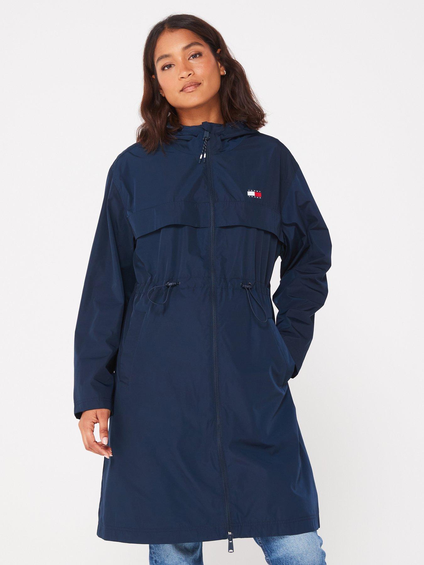 Tommy Jeans Drawstring Waist Raincoat Navy littlewoods