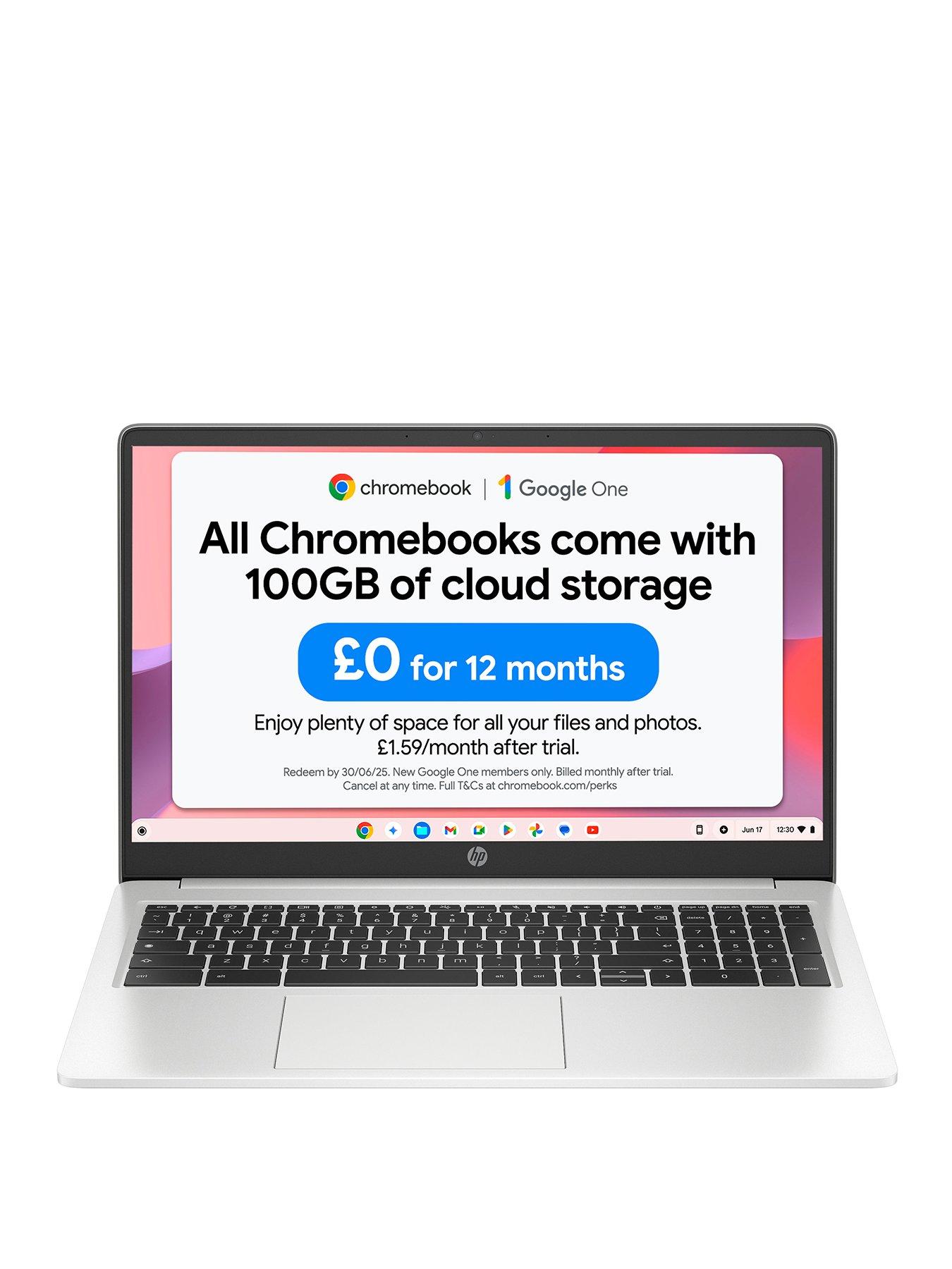 Image 1 of 8 of HP Chromebook 15a-na0007na, Intel Celeron, 4GB RAM 128GB SSD, 15in HD Laptop - Silver