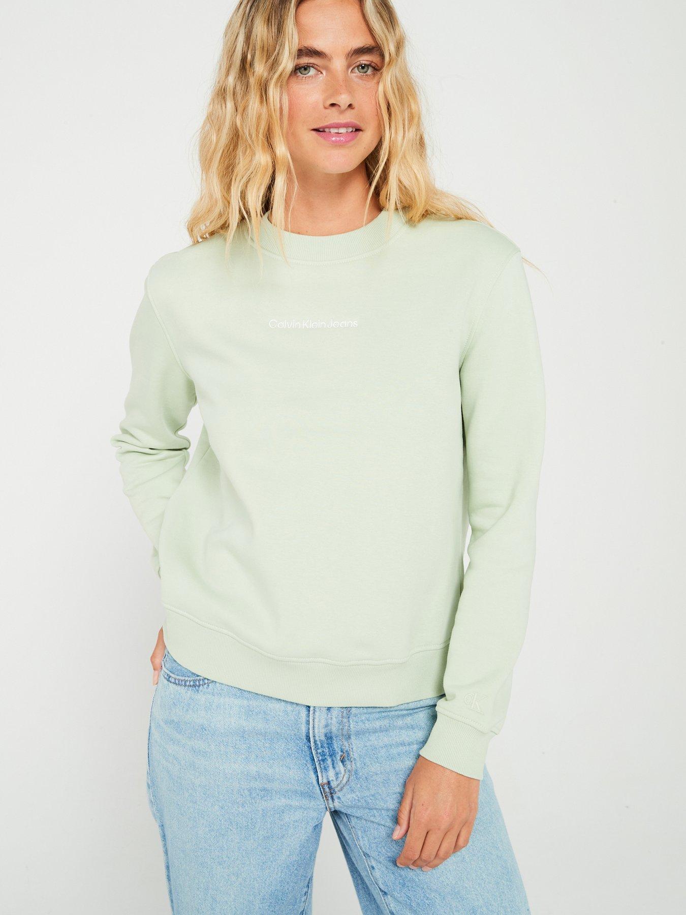  image of calvin-klein-jeans-long-sleeve-crew-neck-sweatshirt-green