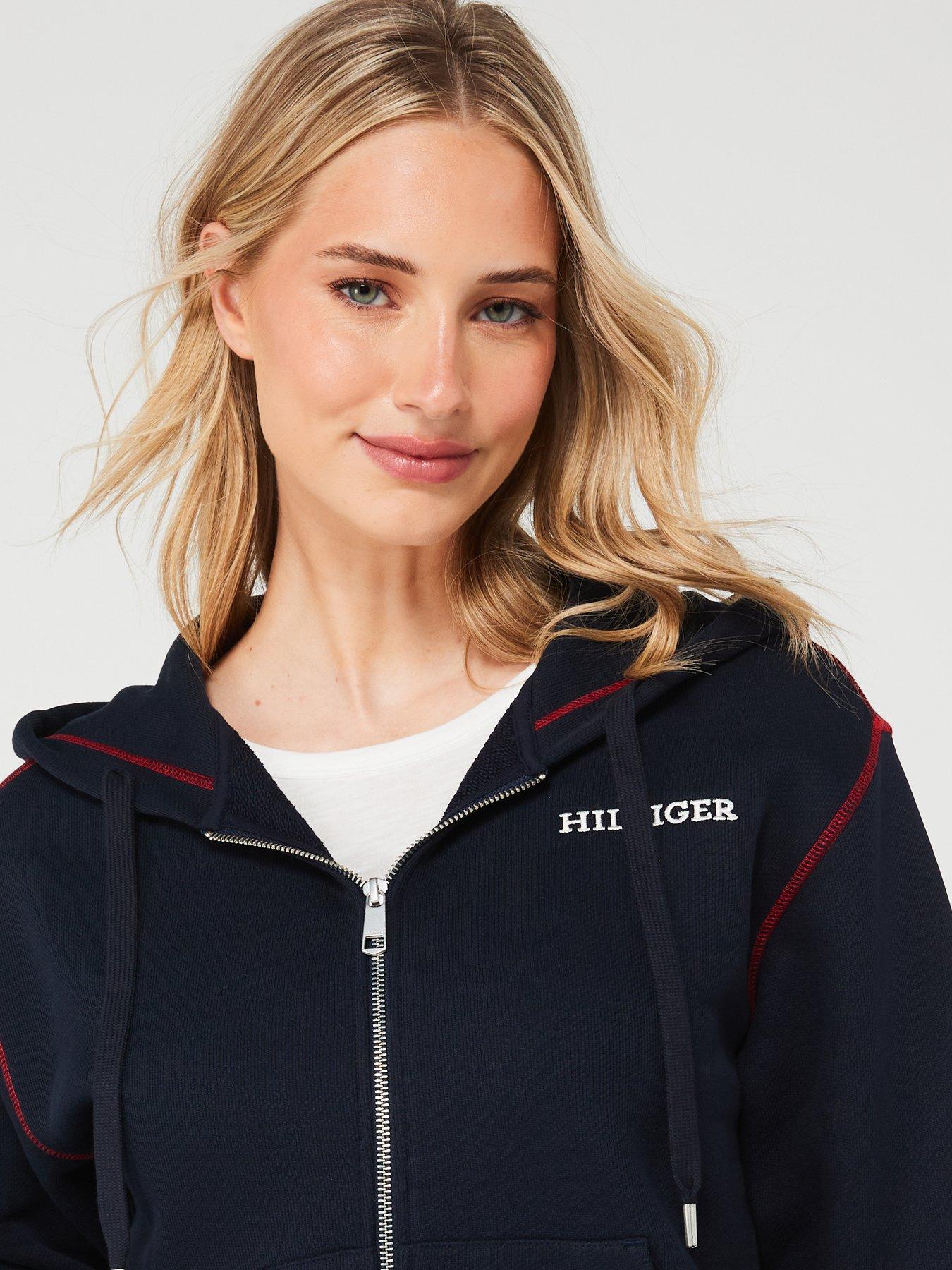  image of tommy-hilfiger-logo-zip-through-hoodie-navy