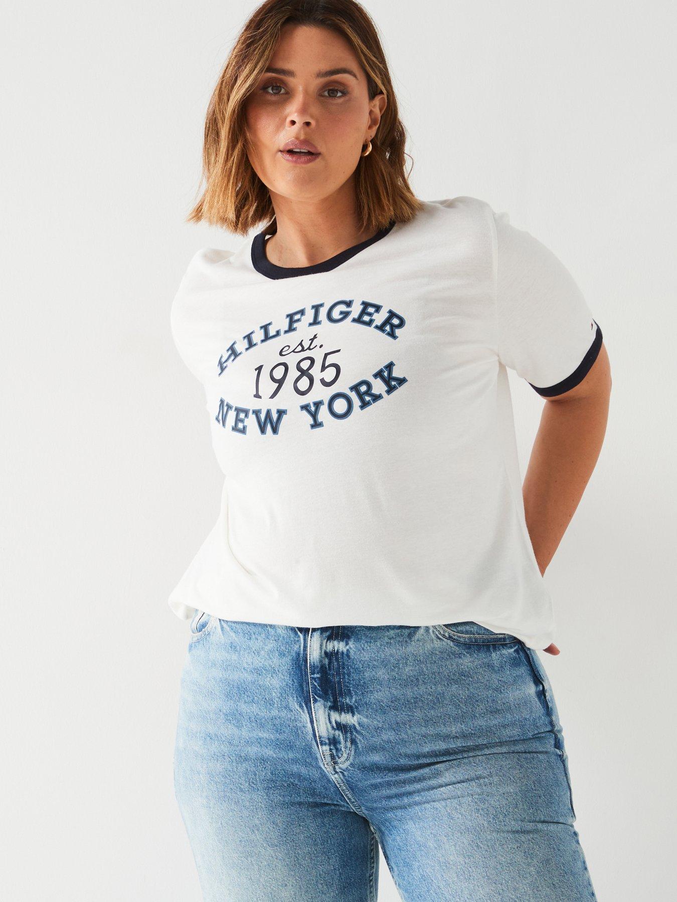 Tommy Hilfiger Plus Size Varsity Logo T shirt White littlewoods