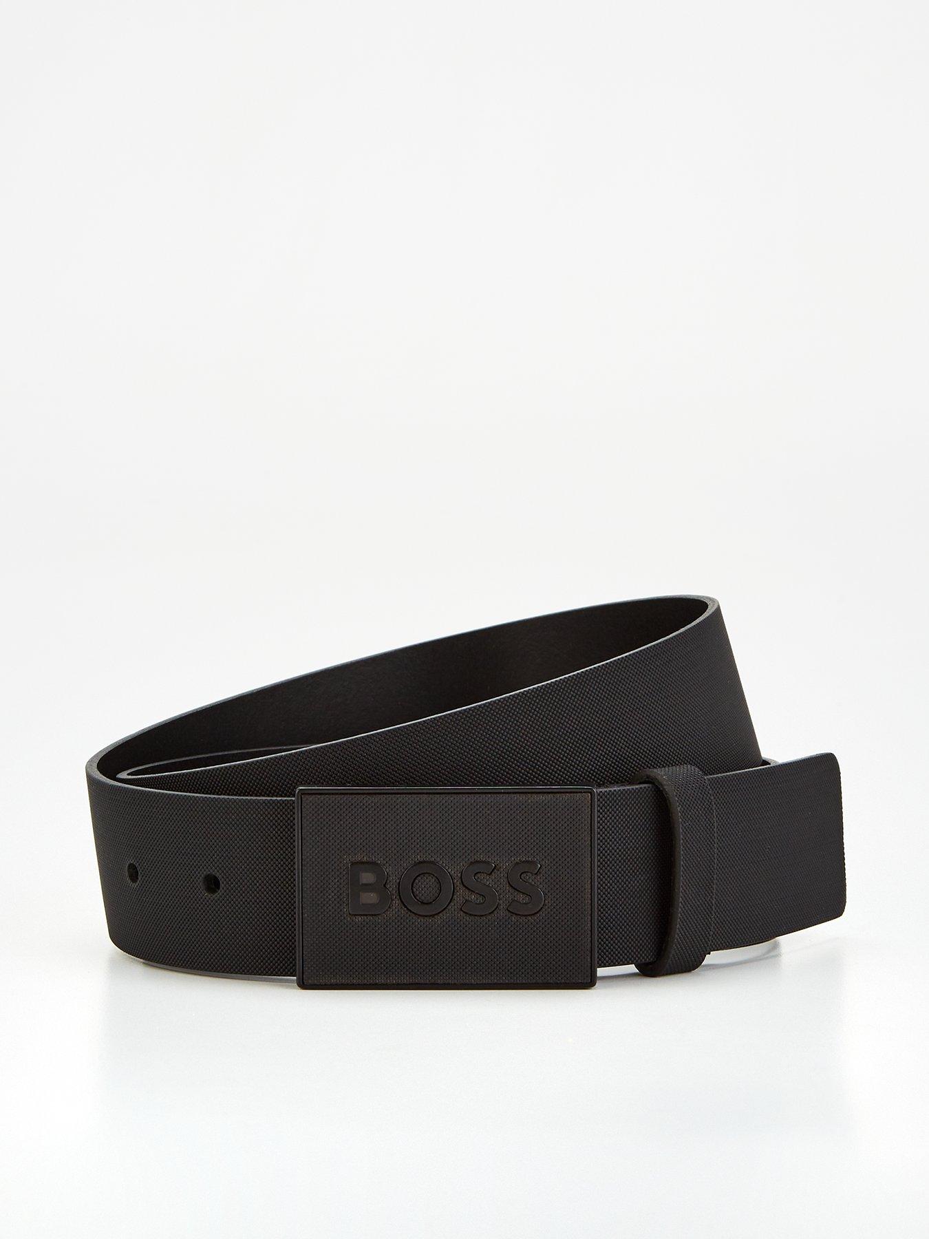 Image 1 of 4 of BOSS Icon Plate Logo 4cm Leather Belt- Black