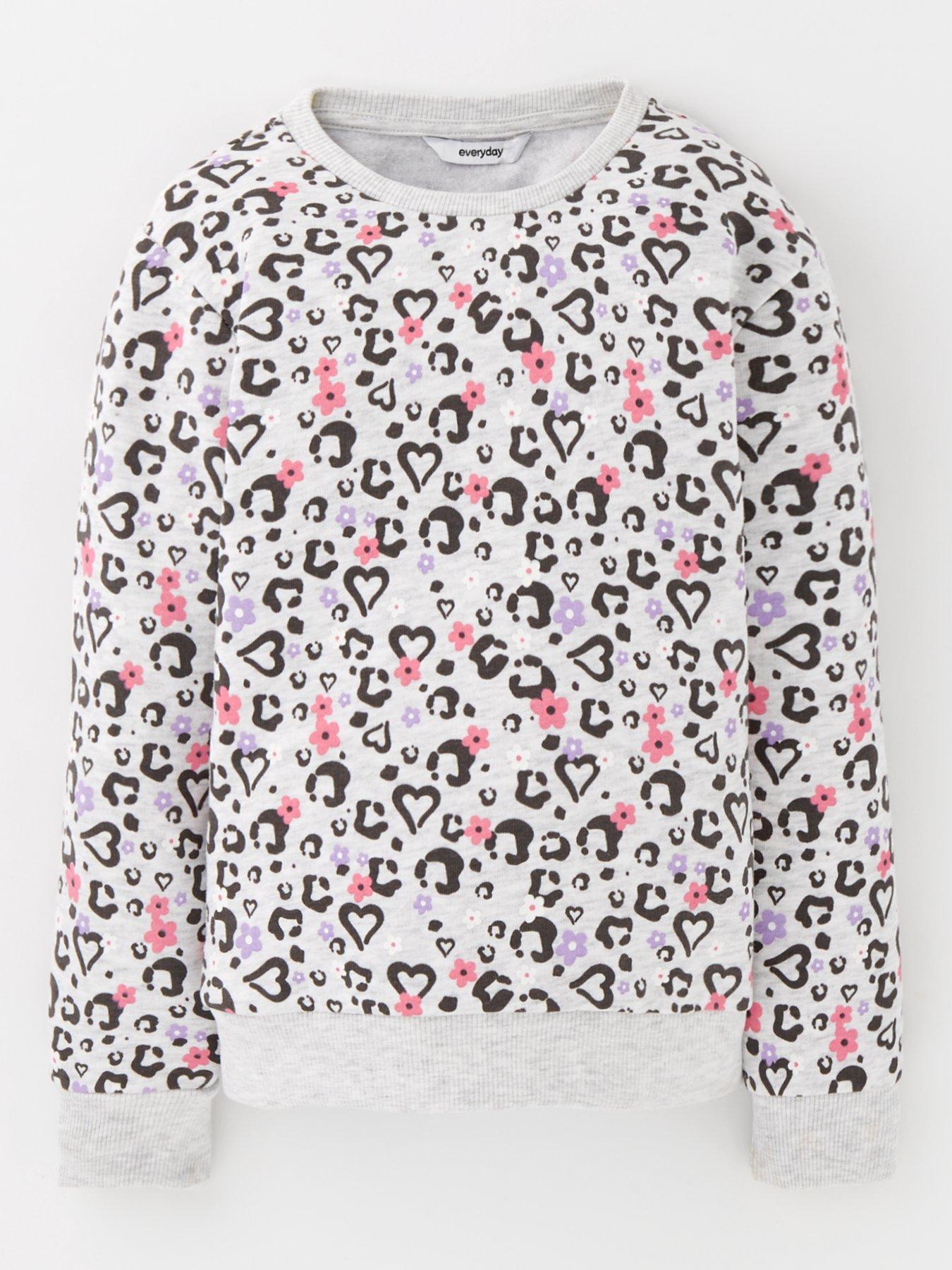 undefined Girls Graphic Print Crew Sweatshirt - Grey