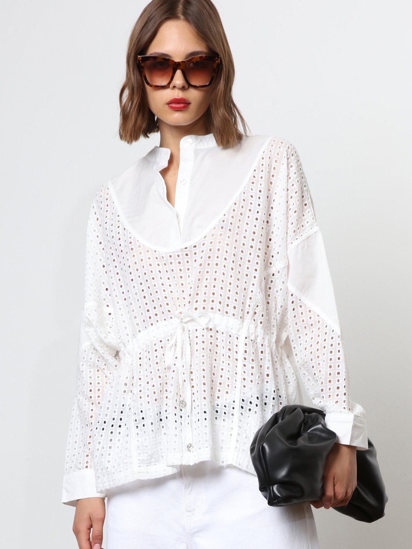 undefined Embroidered Loose Shirt - White