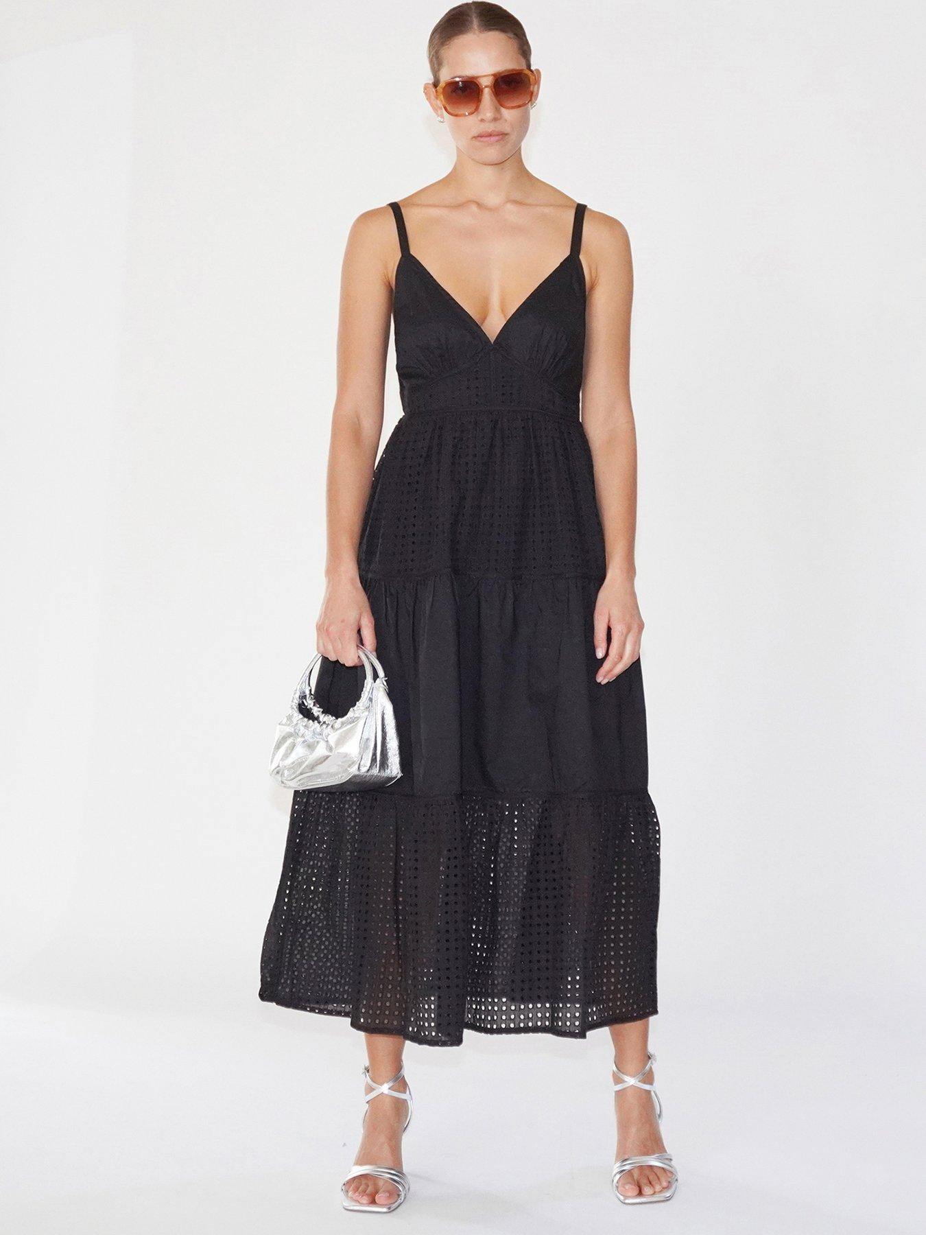 Embroidered Midi Summer Dress Black