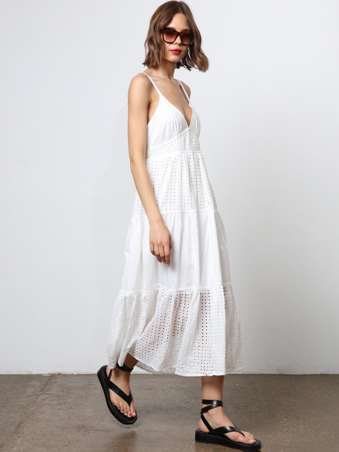 undefined Embroidered Midi Summer Dress - White