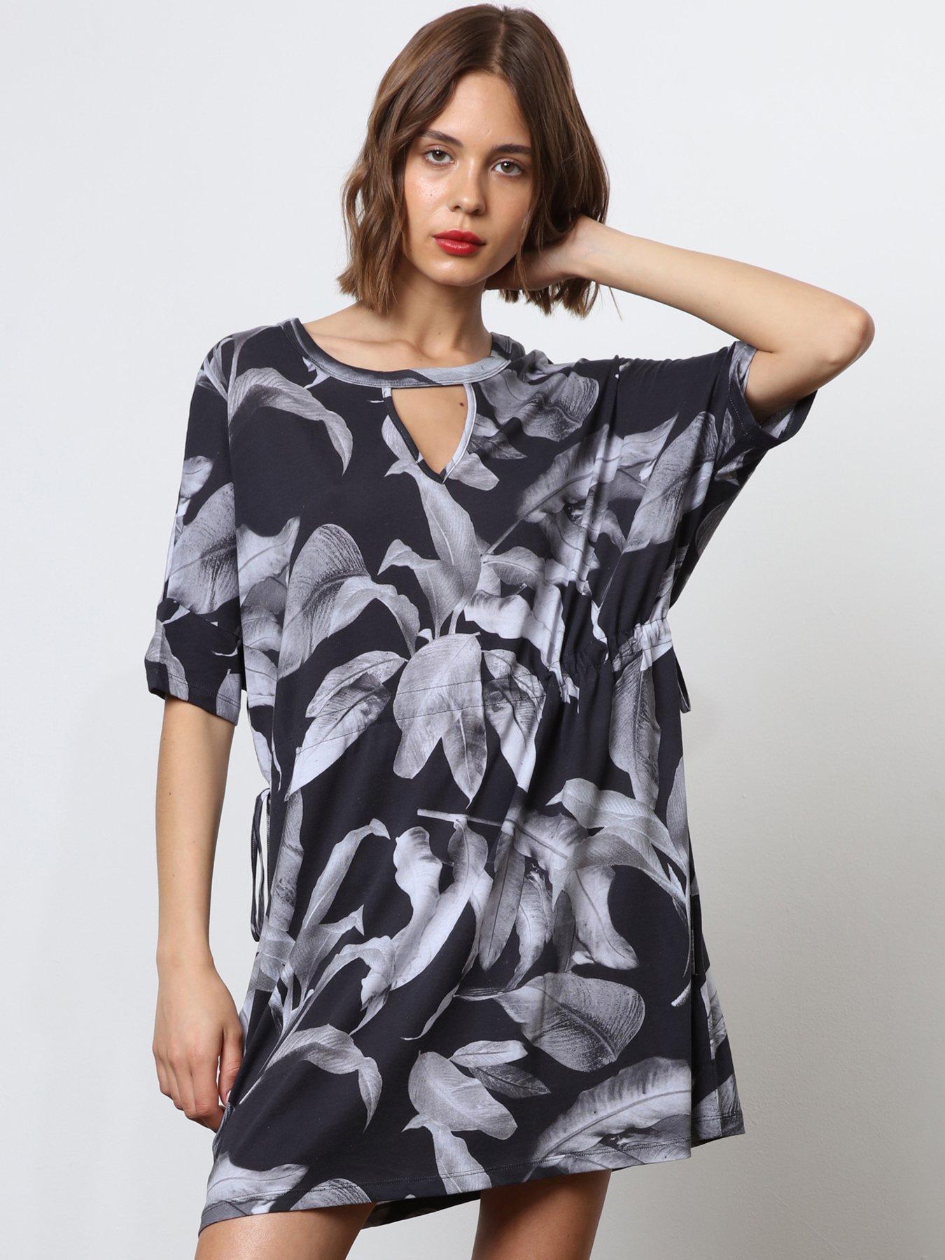 undefined Abstract Jersey Tunic Dress - Black