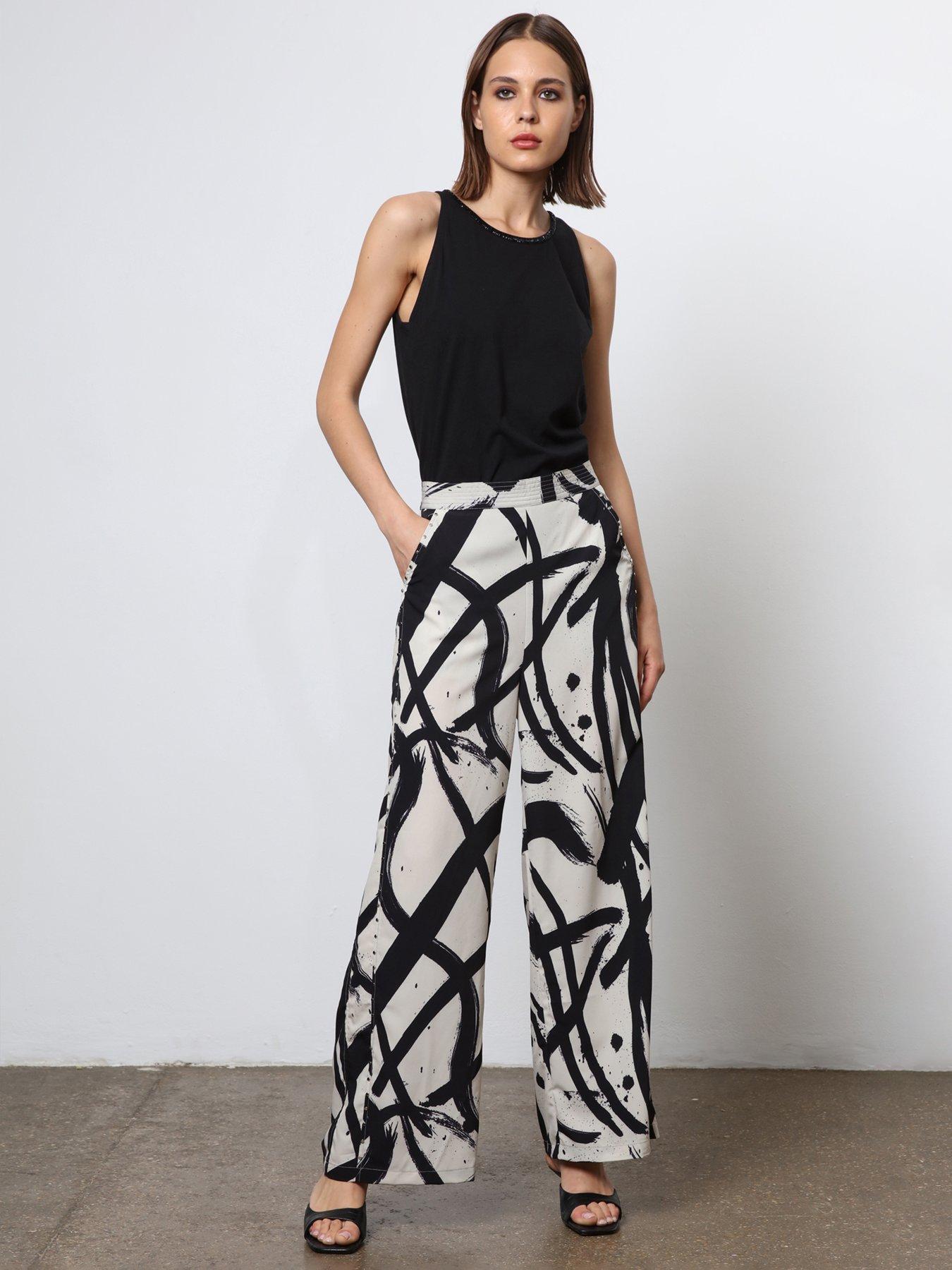 undefined Abstract Wide Leg Trousers - White