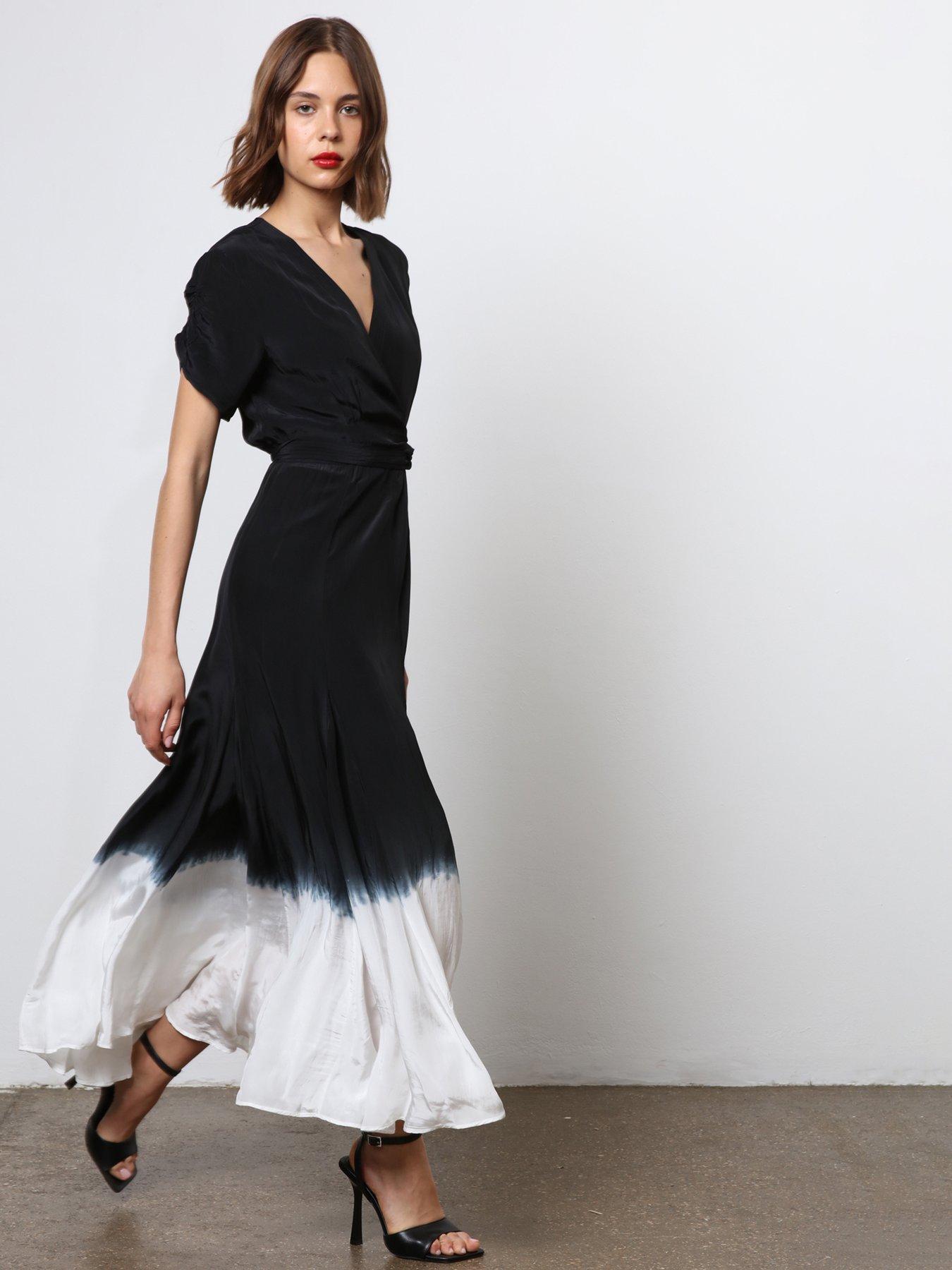 Monochrome Wrap Dress Black