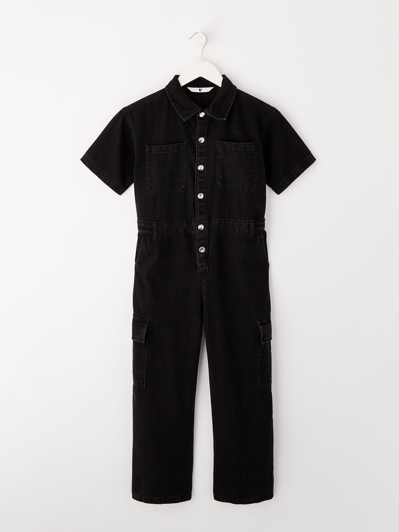 undefined Girls Utility Cargo Jumpsuit - Black