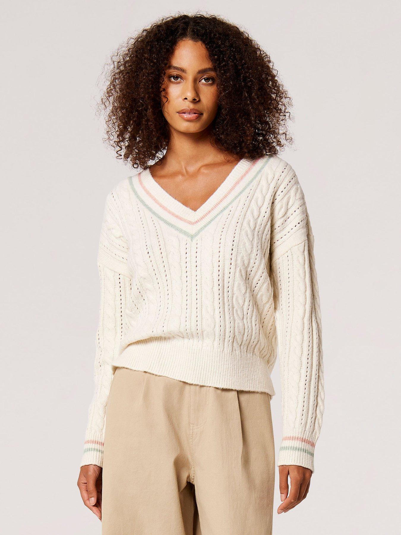  image of apricot-stripe-detail-cricket-jumper