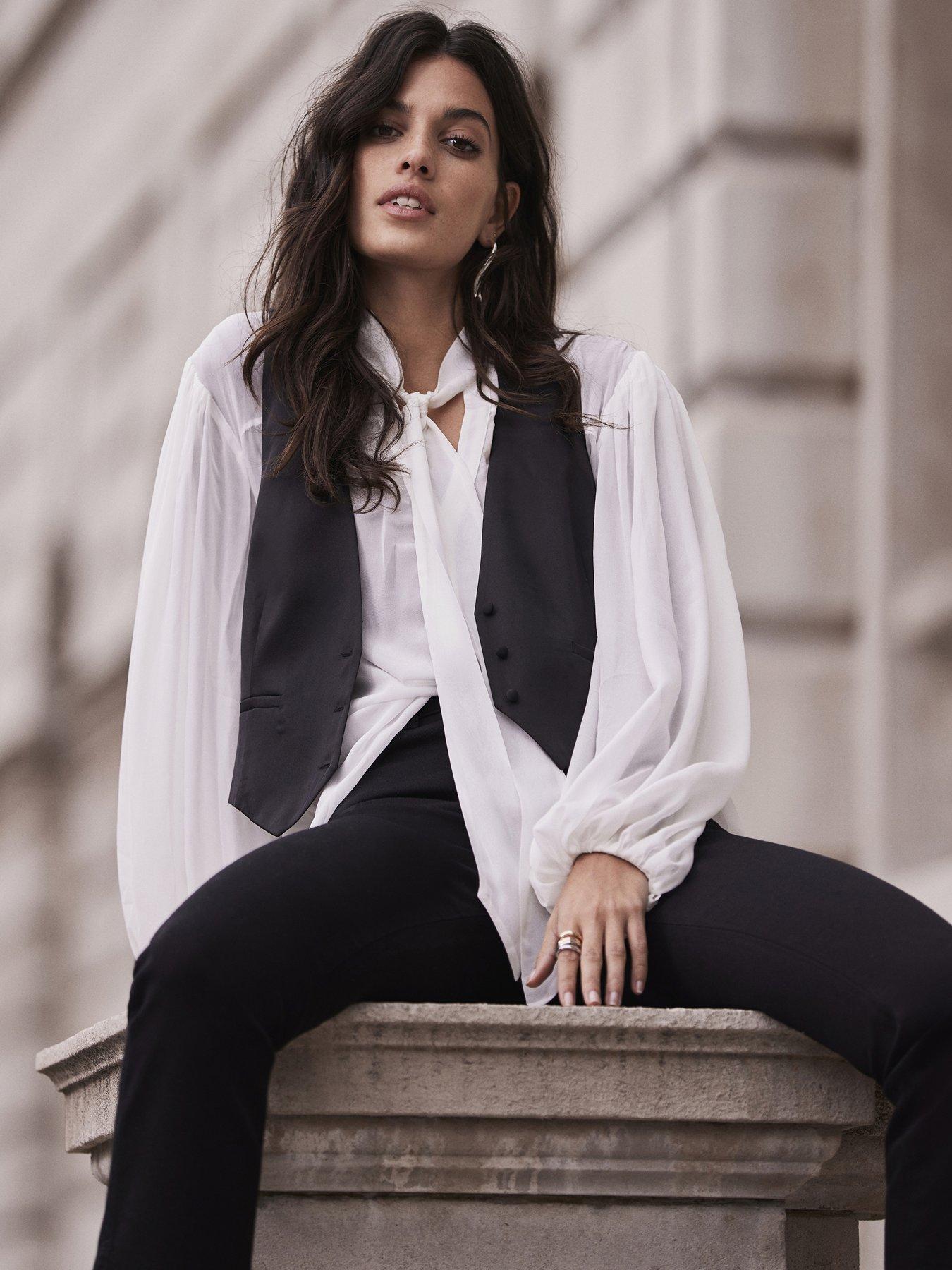 Mint Velvet Tie Neck Blouse with Waistcoat Littlewoods