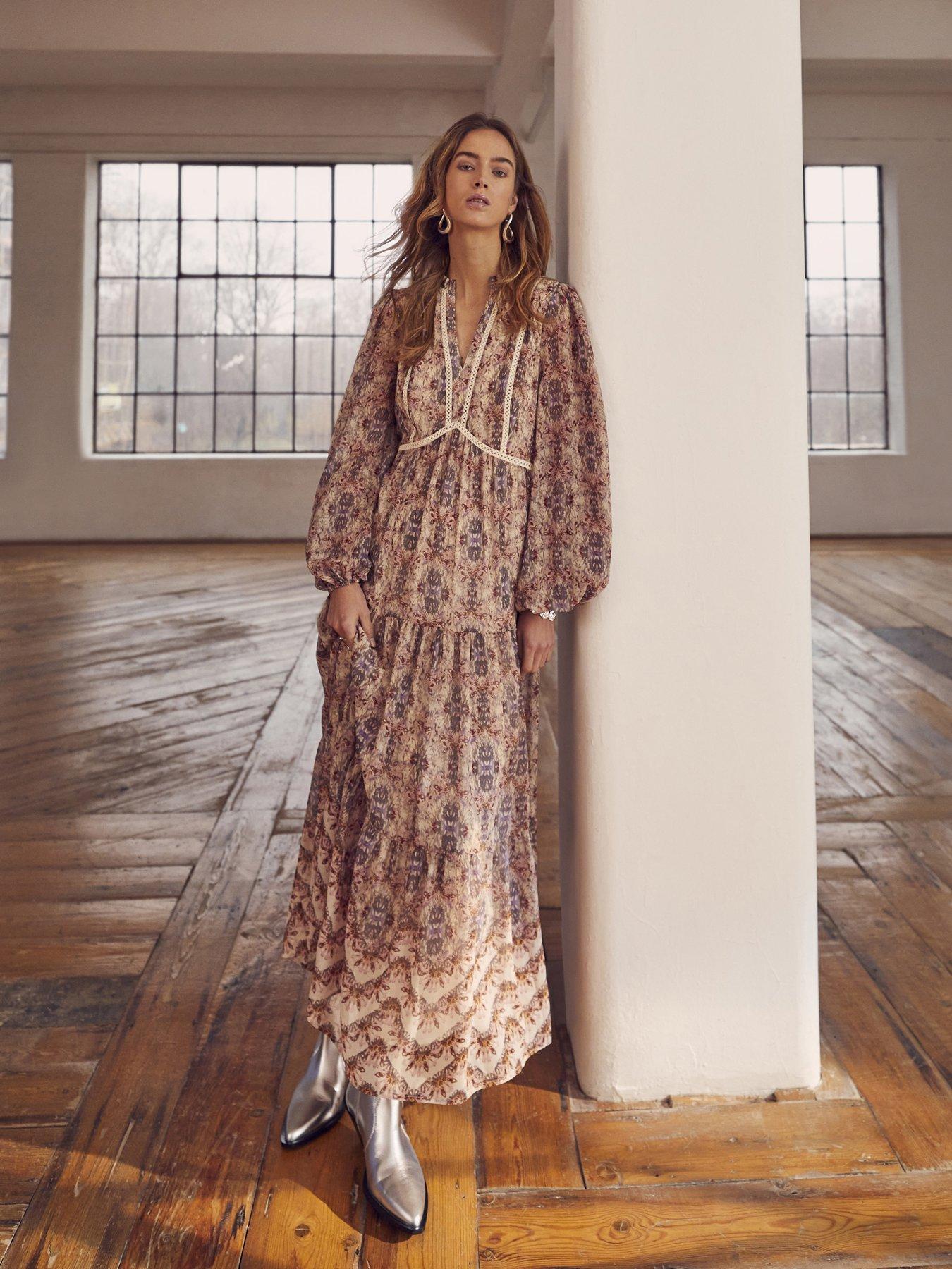 undefined Neutral Print Boho Maxi Dress